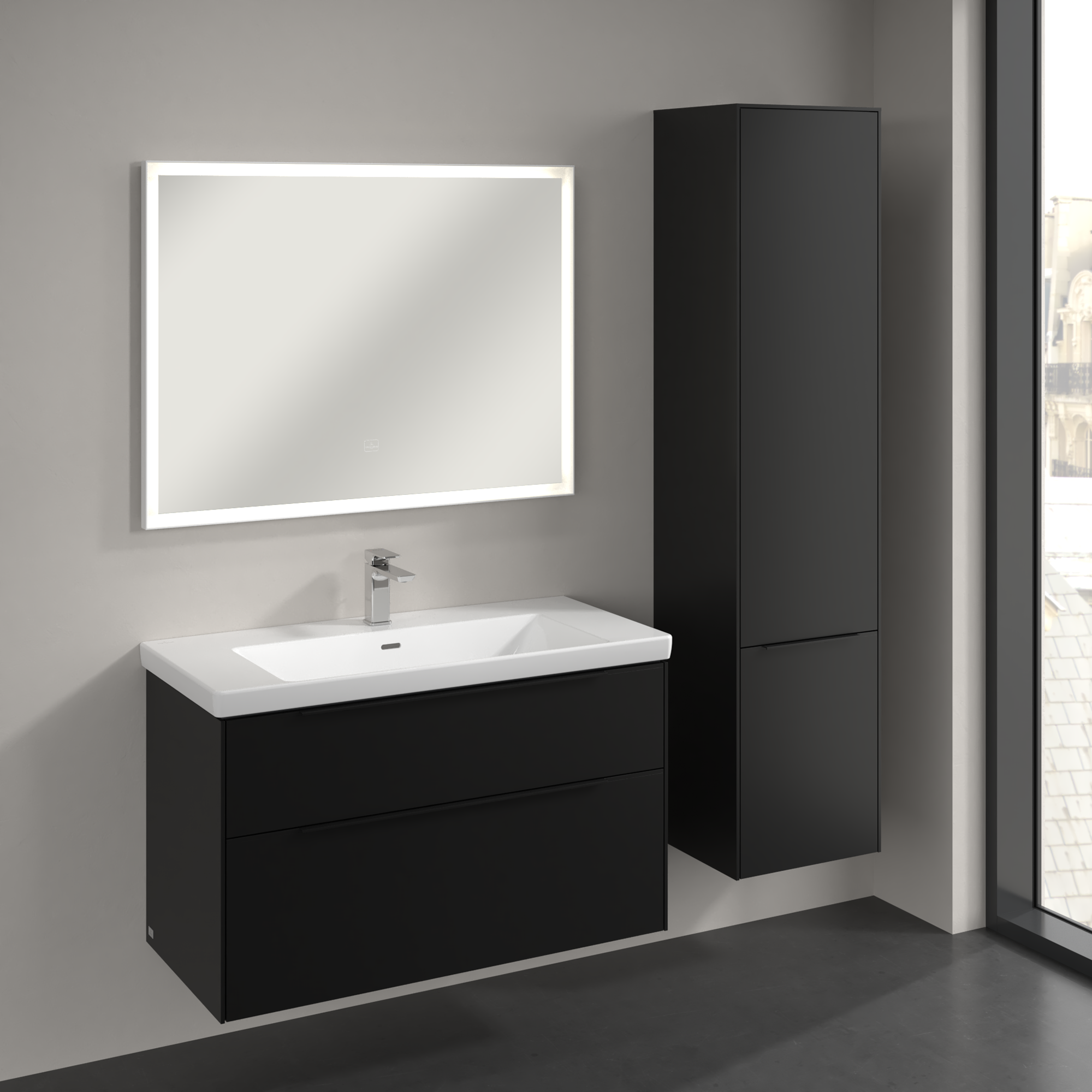 Subway 3.0 Armoire haute, 2 portes, 400x1710x346mm, Caisson: Volcano Black, Façade: Volcano Black