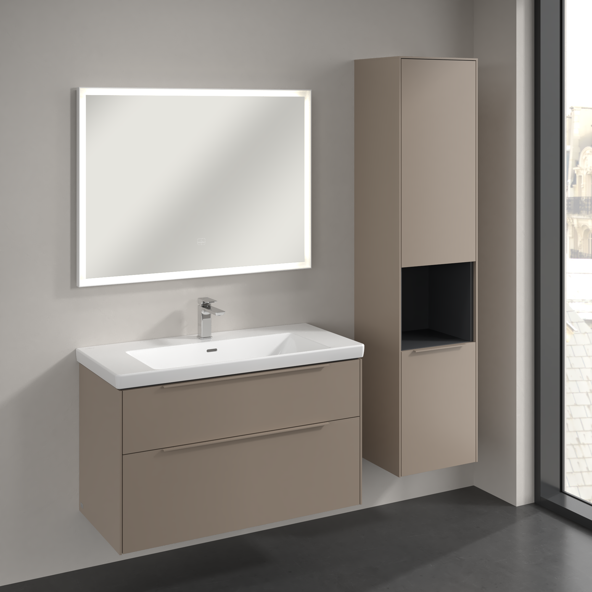 Subway 3.0 Armoire haute, 2 portes, 400x1710x346mm, Caisson: Taupe, Façade: Taupe