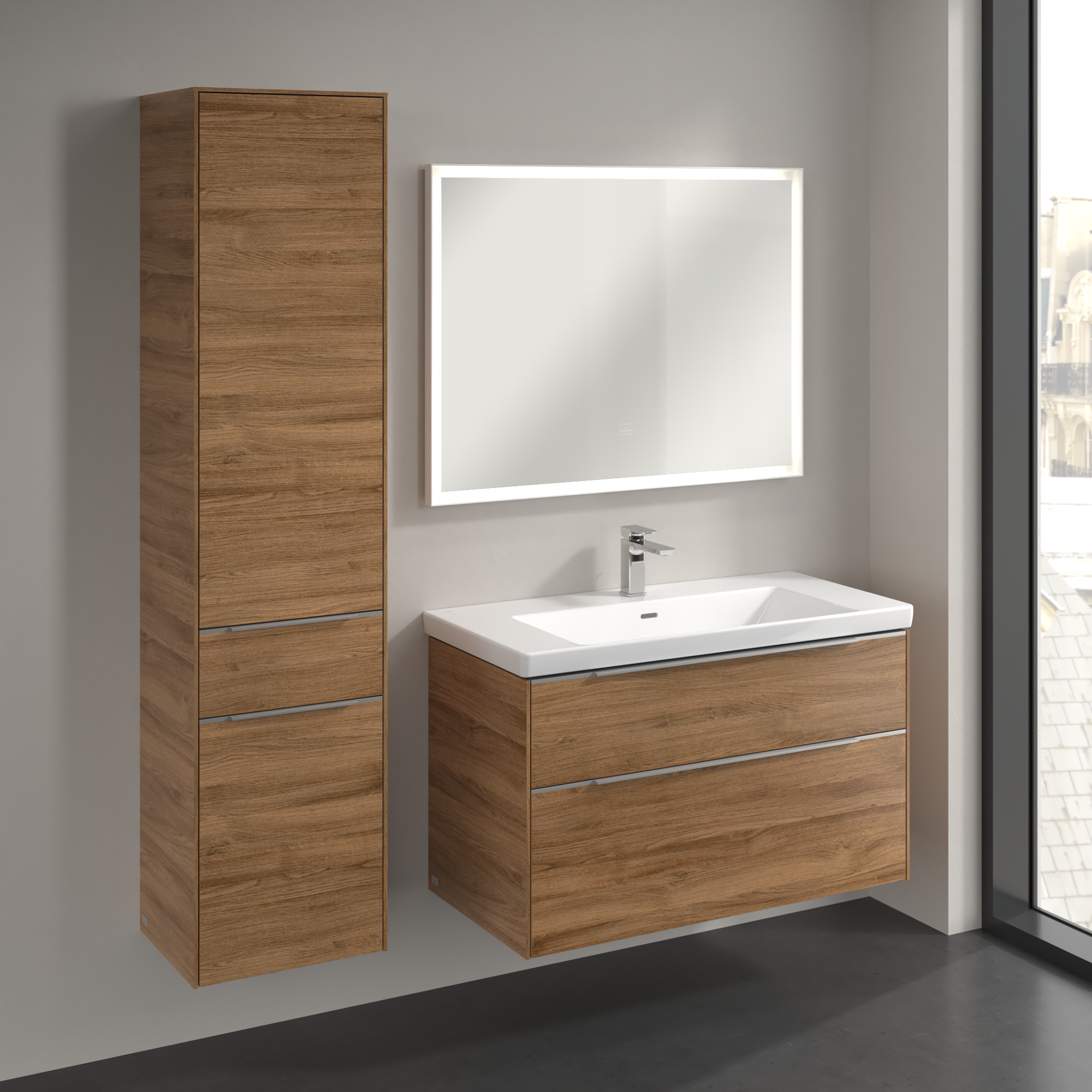 Subway 3.0 Armoire haute, 2 portes, 1 tiroir sur rails, 400x1710x346mm, Caisson: Oak Kansas, Façade: Oak Kansas