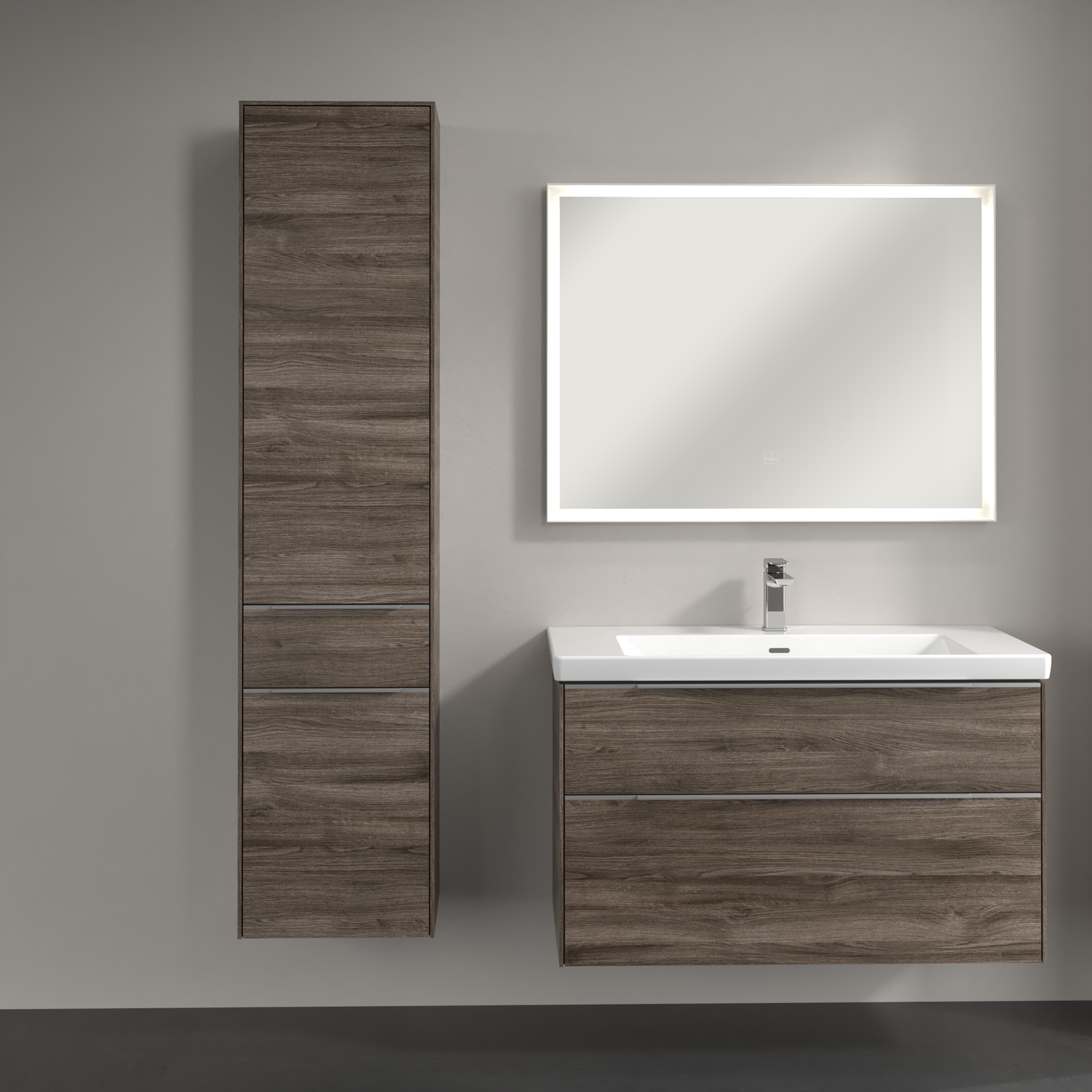 Subway 3.0 Armoire haute, 2 portes, 1 tiroir sur rails, 400x1710x346mm, Caisson: Stone Oak, Façade: Stone Oak