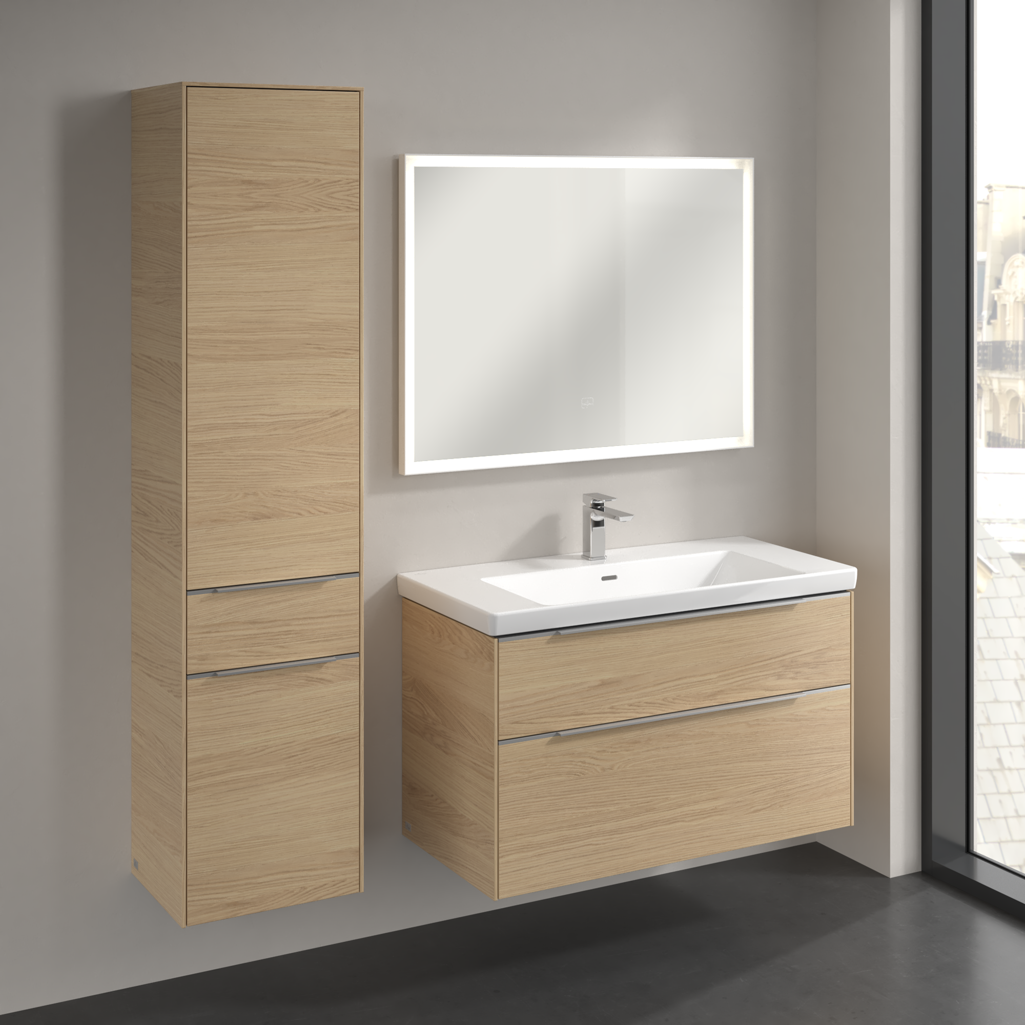 Subway 3.0 Armoire haute, 2 portes, 1 tiroir sur rails, 400x1710x346mm, Caisson: Nordic Oak, Façade: Nordic Oak