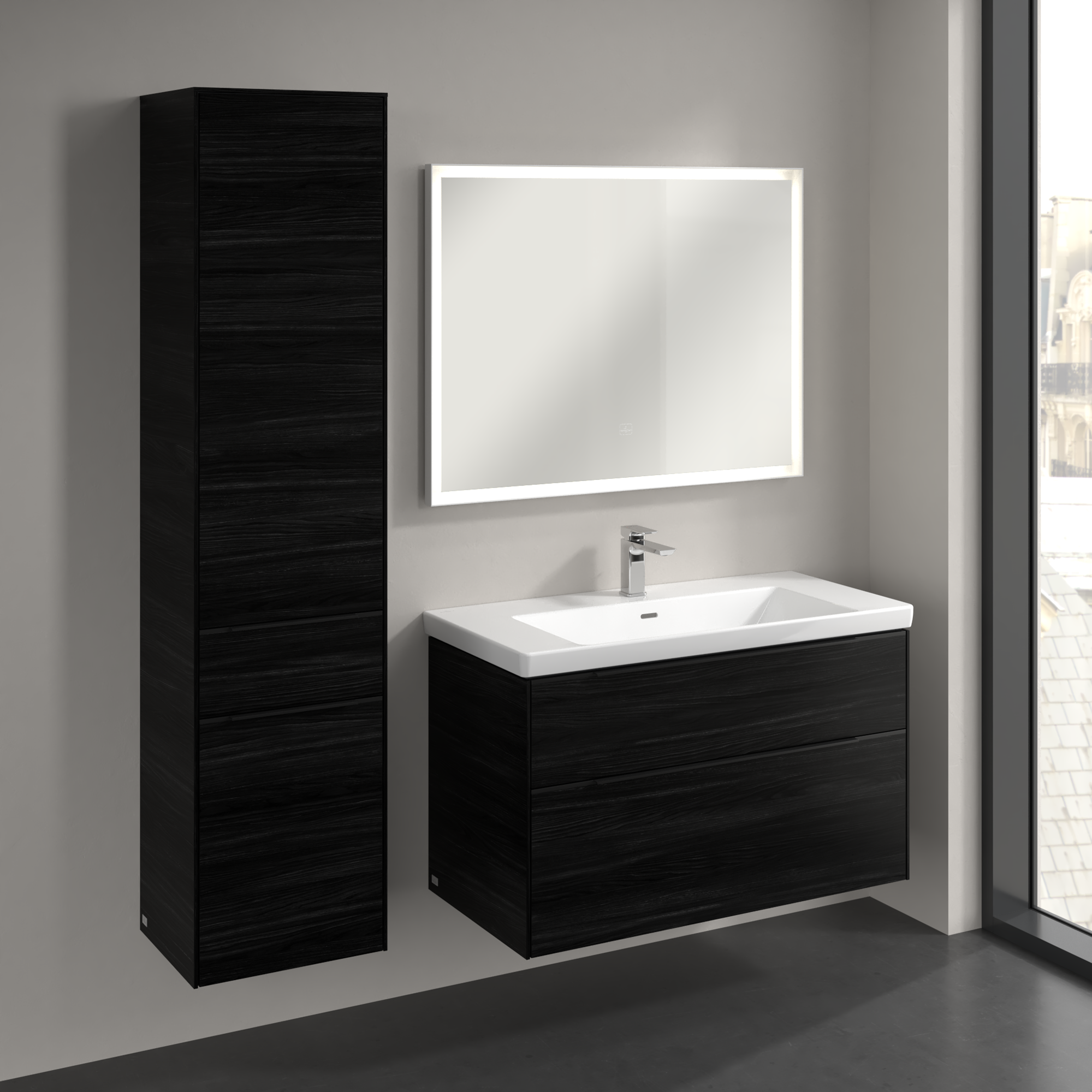 Subway 3.0 Højskab, 2 døre, 1 udtræk, 400x1710x346mm, Korpus: Black Oak, Front: Black Oak
