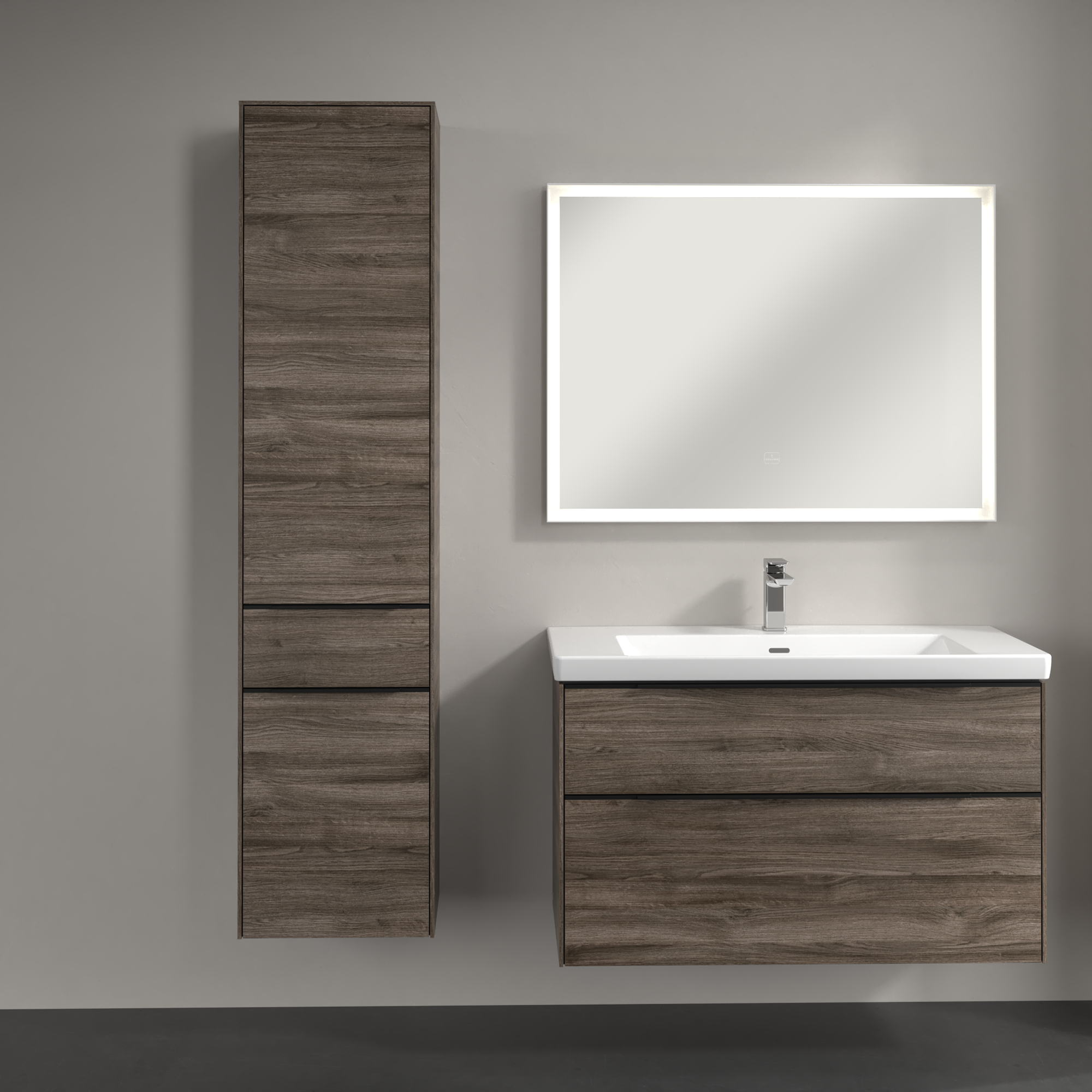 Subway 3.0 Tall cabinet, 2 doors, 1 pull-out compartment, 400x1710x346mm, Body: Stone Oak, Front: Stone Oak