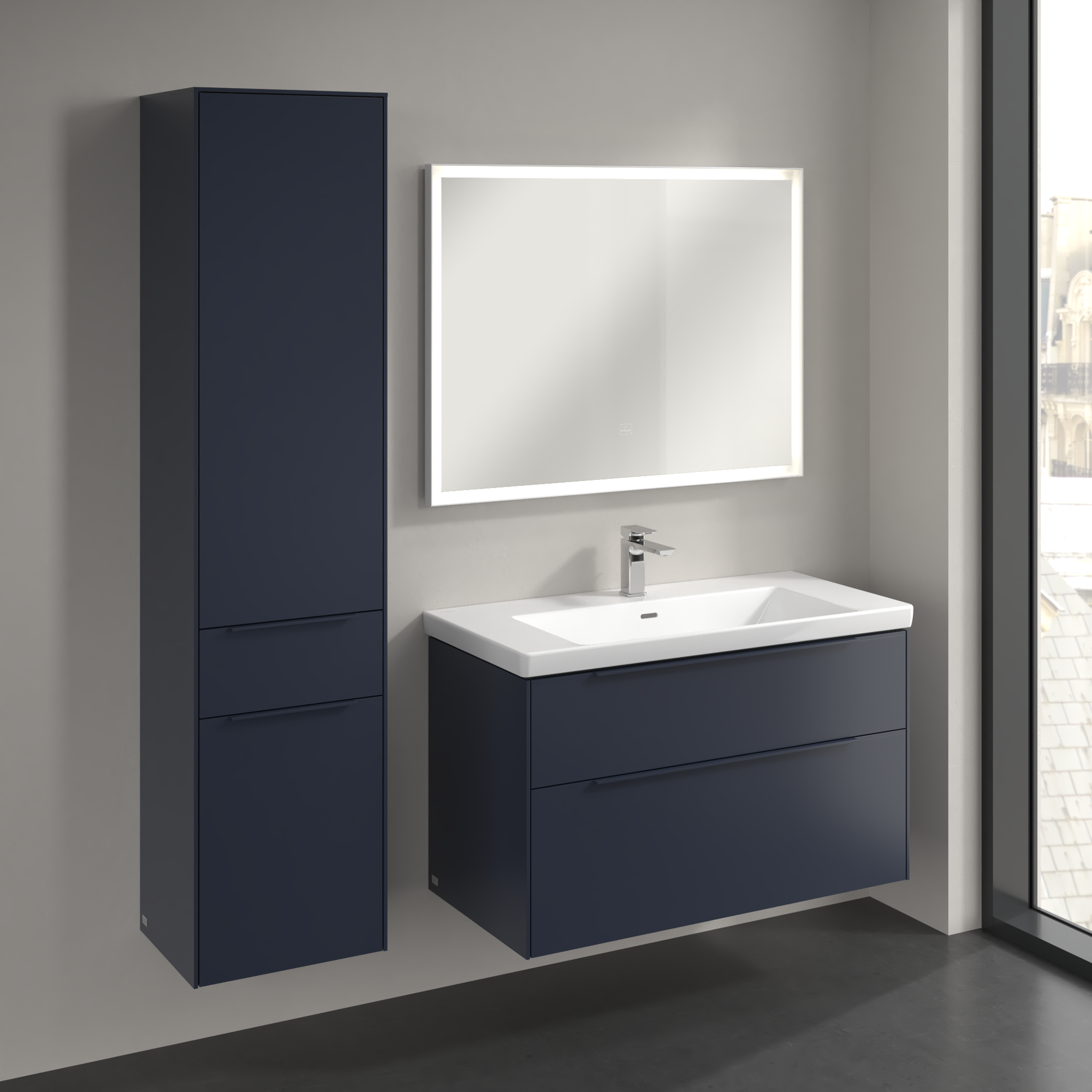 Subway 3.0 Tall cabinet, 2 doors, 1 pull-out compartment, 400x1710x346mm, Body: Marine Blue, Front: Marine Blue