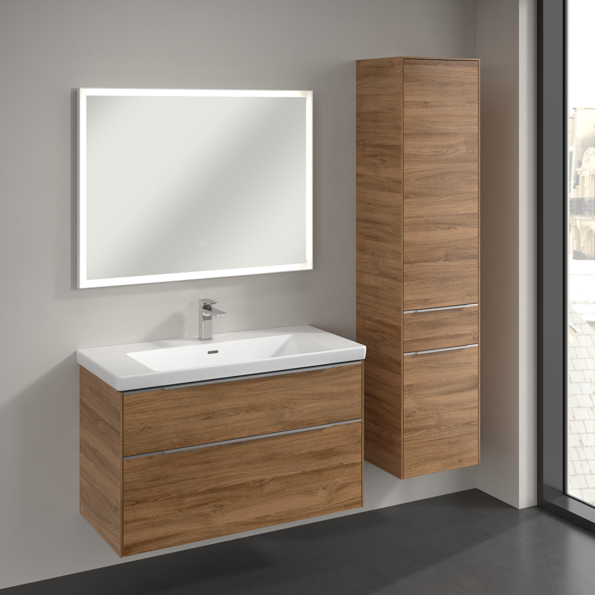 Subway 3.0 Tall cabinet, 2 doors, 1 pull-out compartment, 400x1710x346mm, Body: Oak Kansas, Front: Oak Kansas