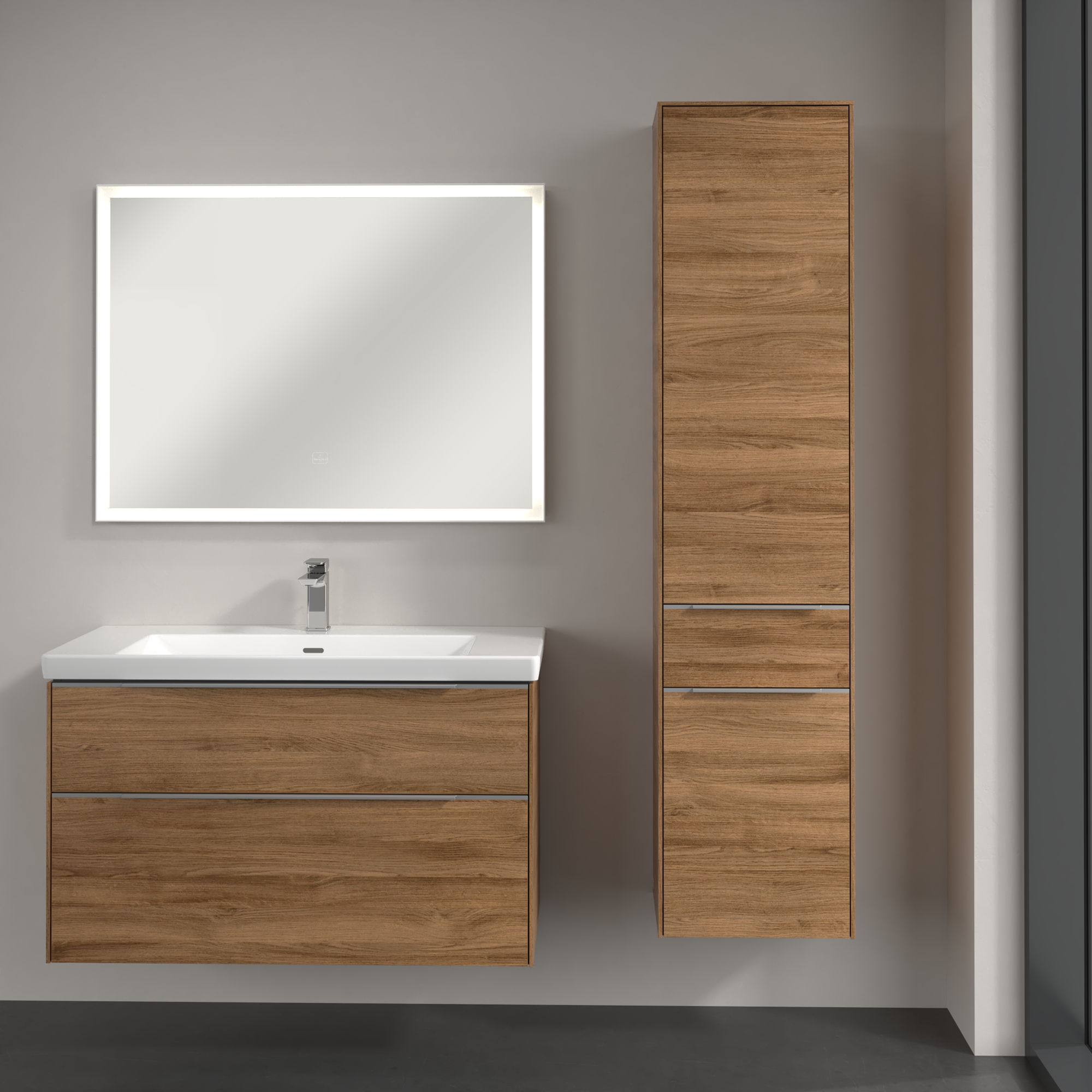 Subway 3.0 Tall cabinet, 2 doors, 1 pull-out compartment, 400x1710x346mm, Body: Oak Kansas, Front: Oak Kansas