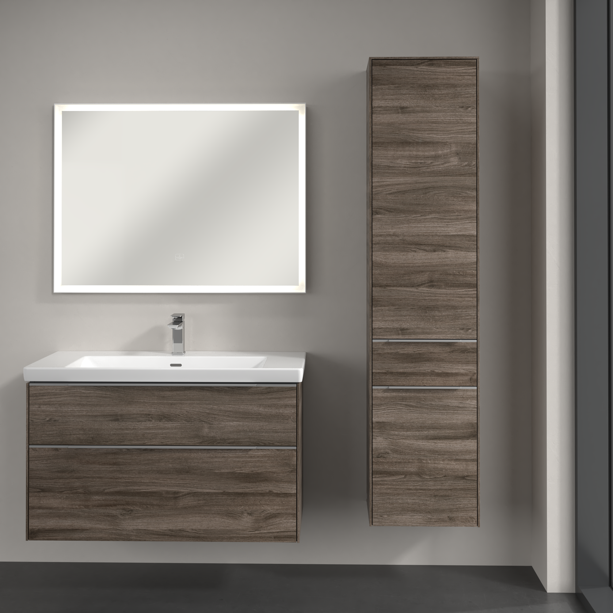 Subway 3.0 Tall cabinet, 2 doors, 1 pull-out compartment, 400x1710x346mm, Body: Stone Oak, Front: Stone Oak