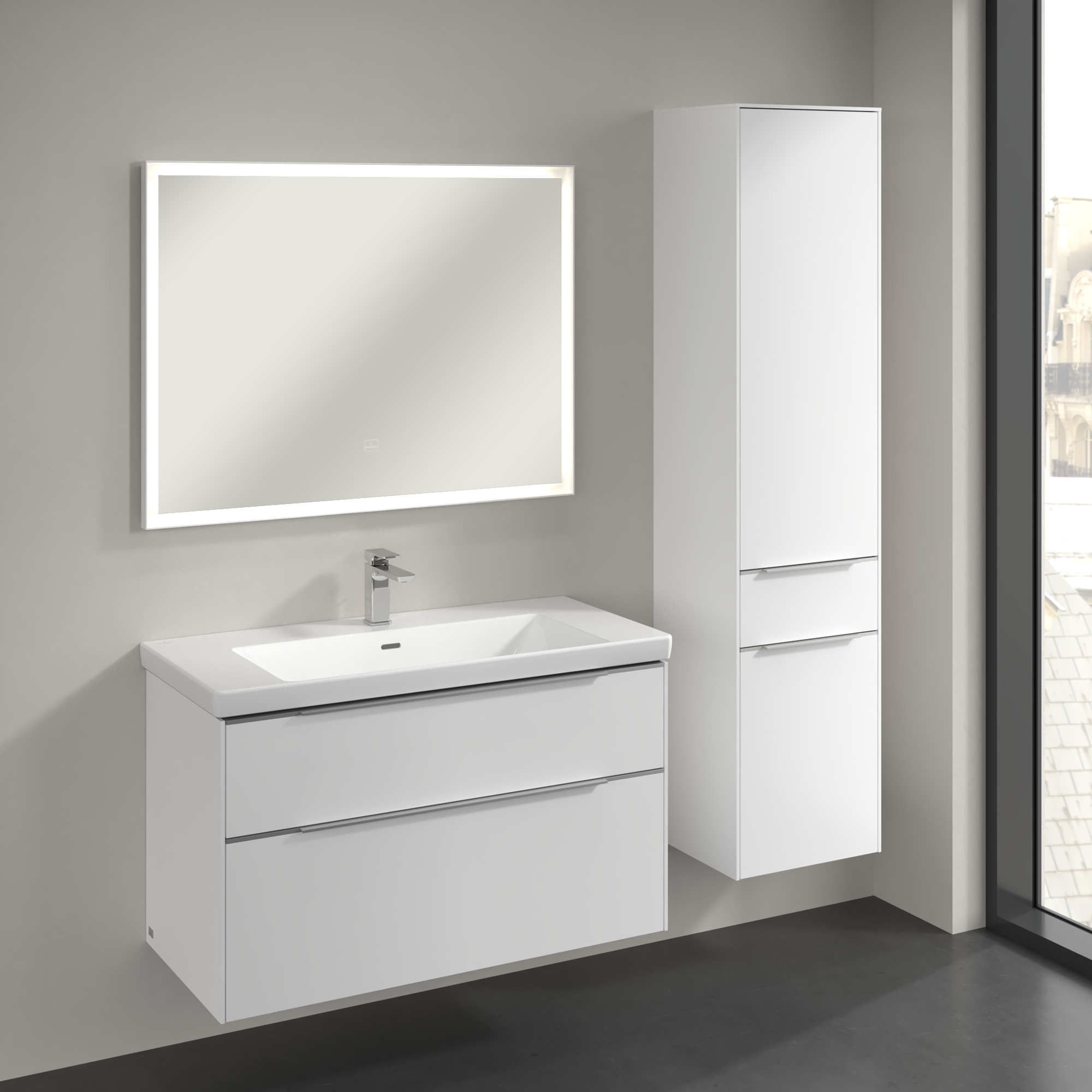 Subway 3.0 Tall cabinet, 2 doors, 1 pull-out compartment, 400x1710x346mm, Body: Pure White, Front: Pure White