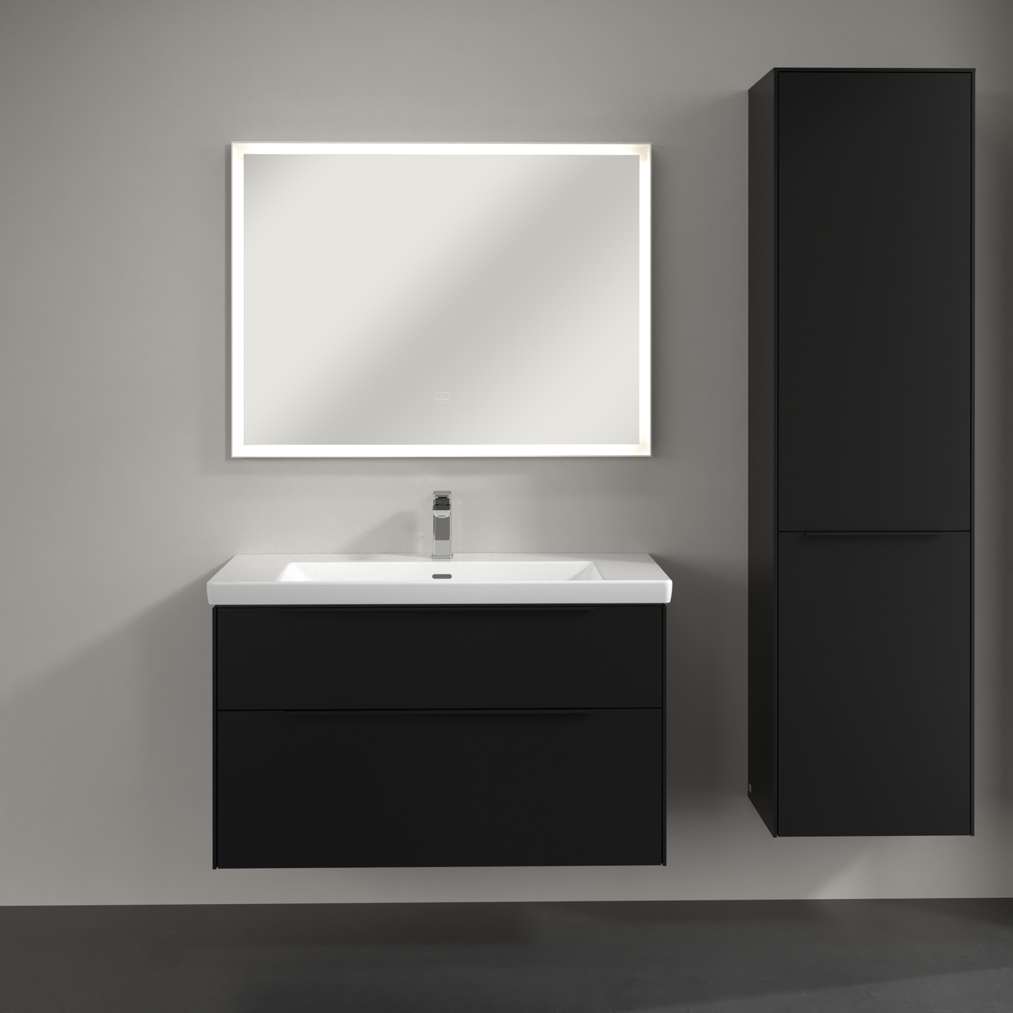Subway 3.0 Szafka wysoka, 1 drzwi, 1 uchylny kosz na pranie, 450x1710x346mm, Korpus: Volcano Black, Front: Volcano Black