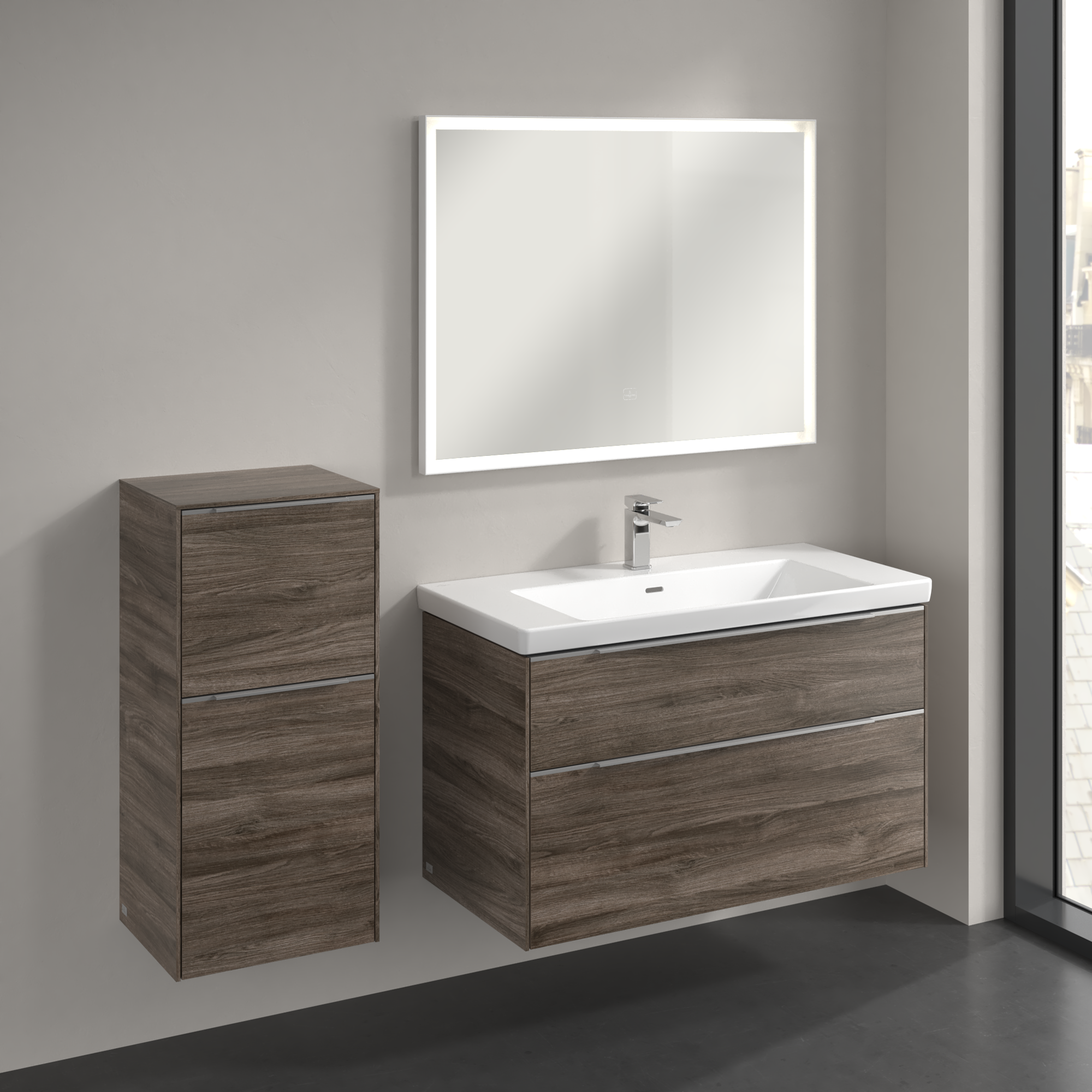 Subway 3.0 Side cabinet, 1 pull-out compartment, 1 door, 400x860x346mm, Body: Stone Oak, Front: Stone Oak