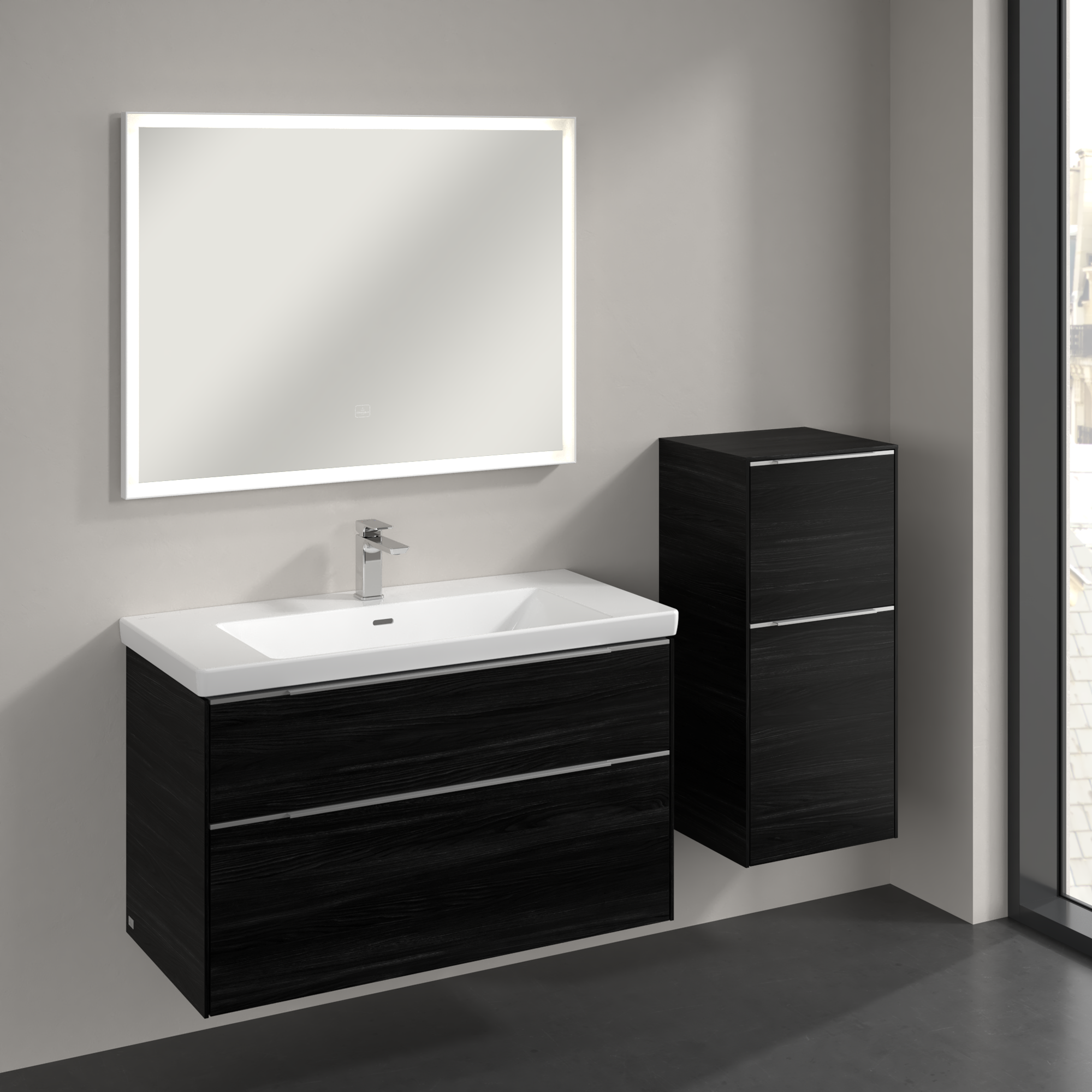 Subway 3.0 Armoire latérale, 1 tiroir sur rails, 1 porte, 400x860x346mm, Caisson: Black Oak, Façade: Black Oak