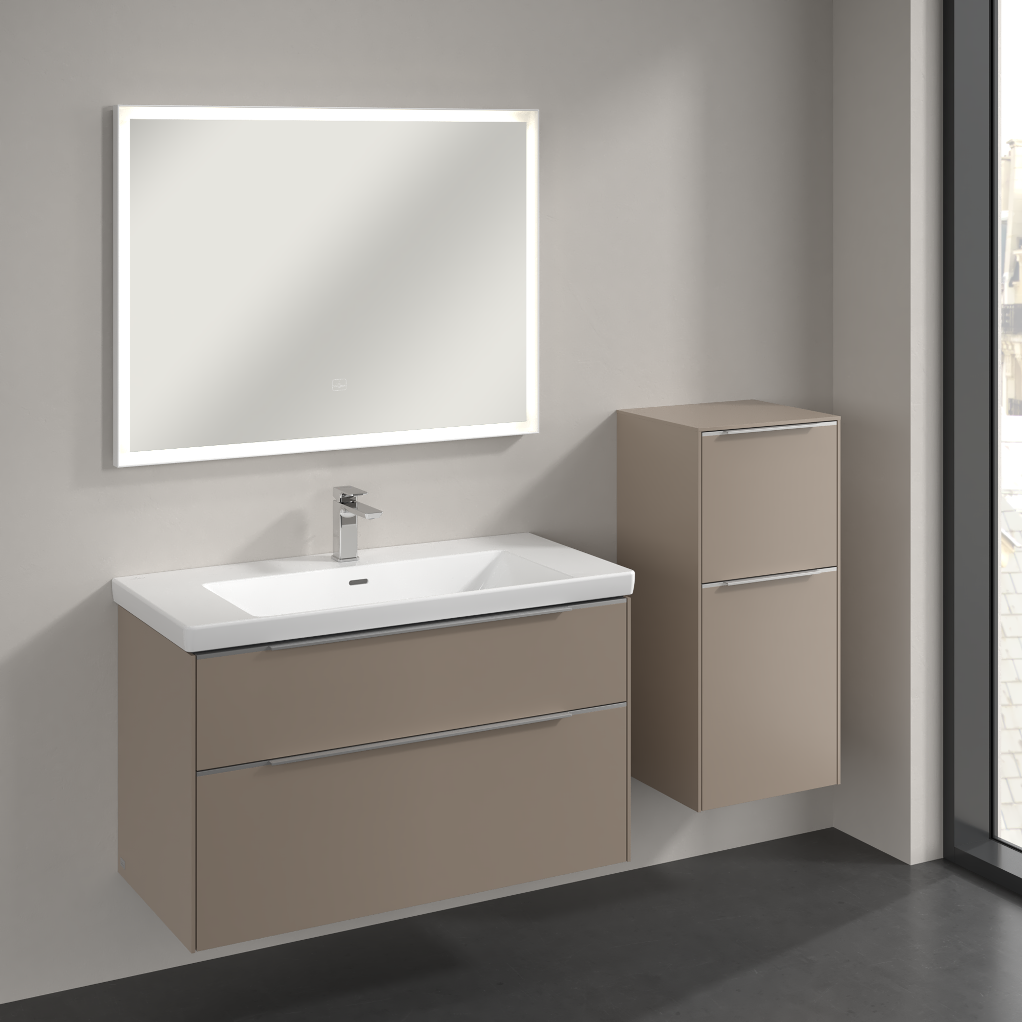 Subway 3.0 Armoire latérale, 1 tiroir sur rails, 1 porte, 400x860x346mm, Caisson: Taupe, Façade: Taupe