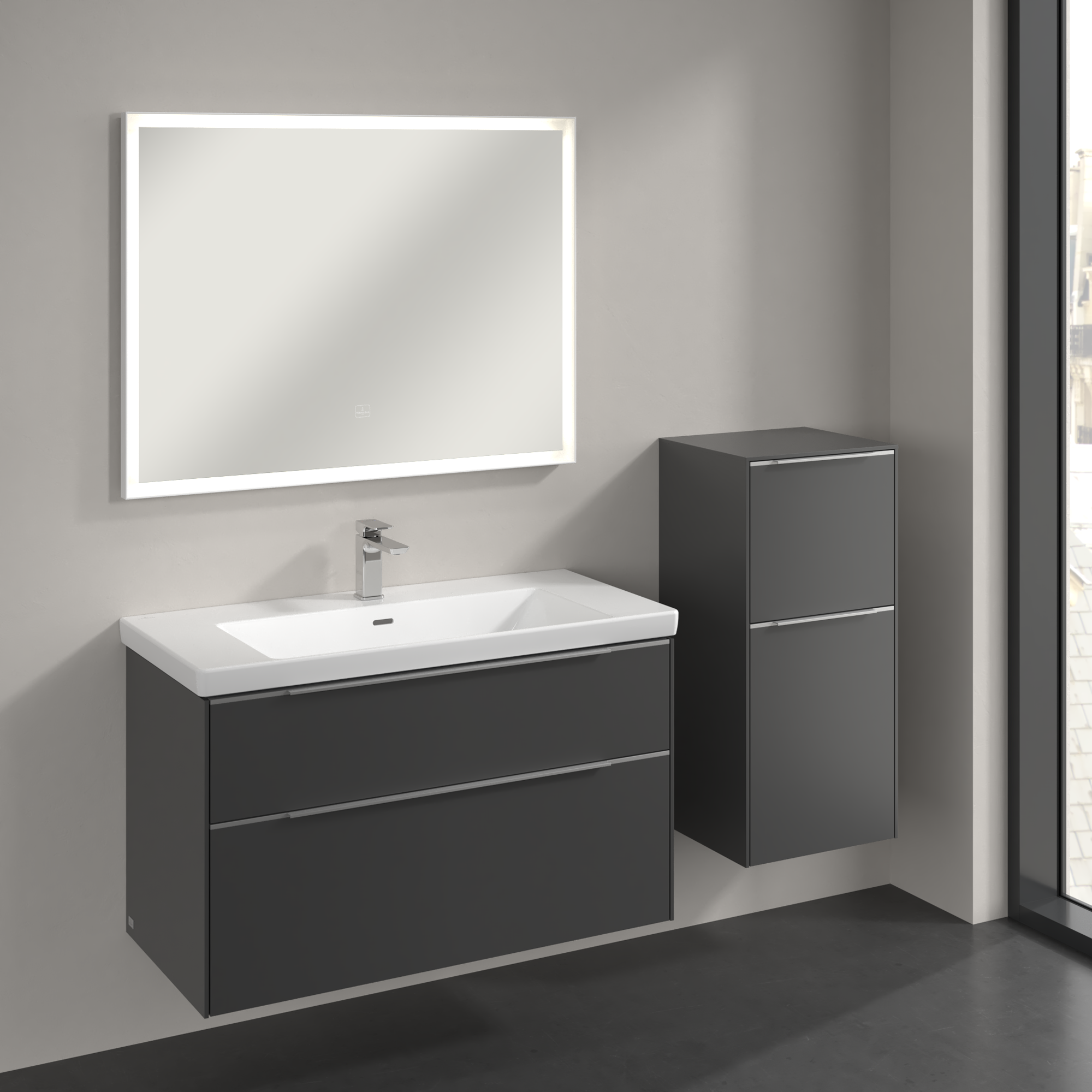 Subway 3.0 Armoire latérale, 1 tiroir sur rails, 1 porte, 400x860x346mm, Caisson: Graphite, Façade: Graphite
