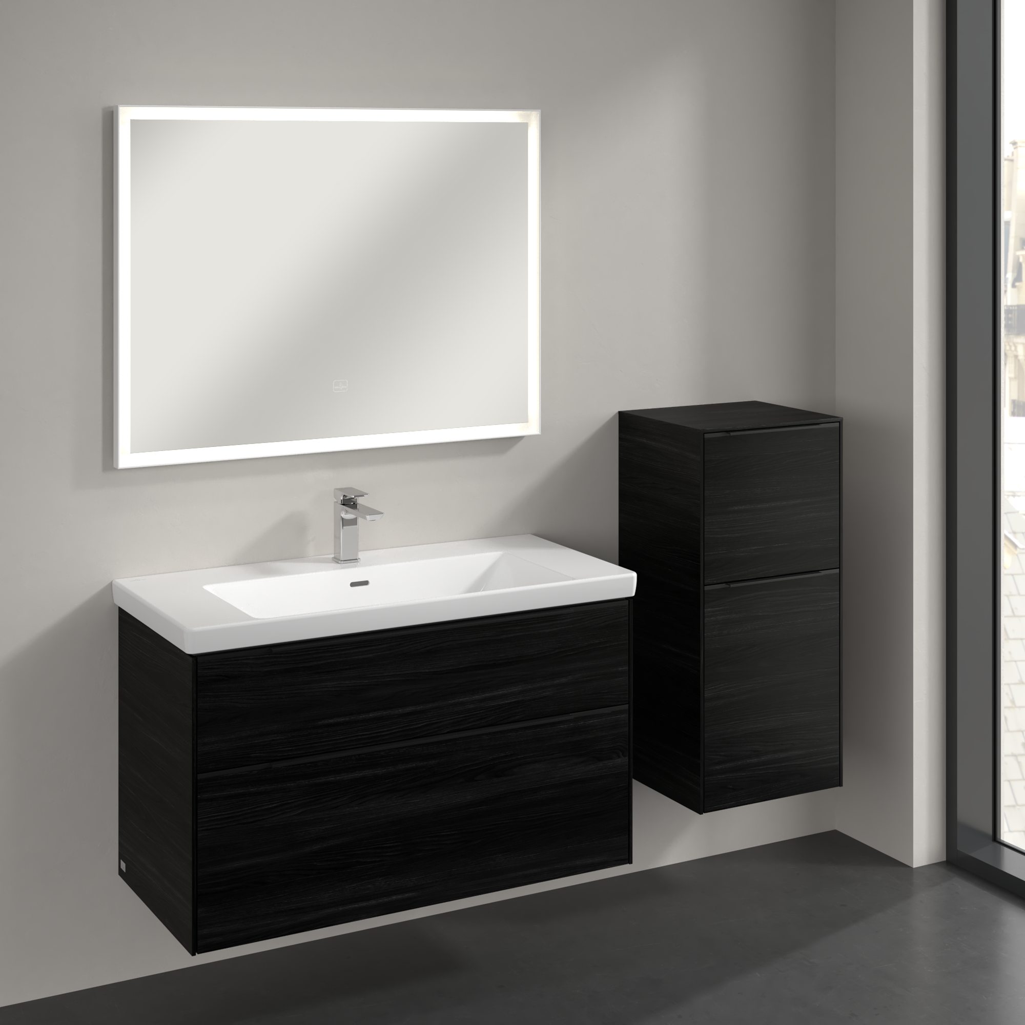 Subway 3.0 Armoire latérale, 1 tiroir sur rails, 1 porte, 400x860x346mm, Caisson: Black Oak, Façade: Black Oak