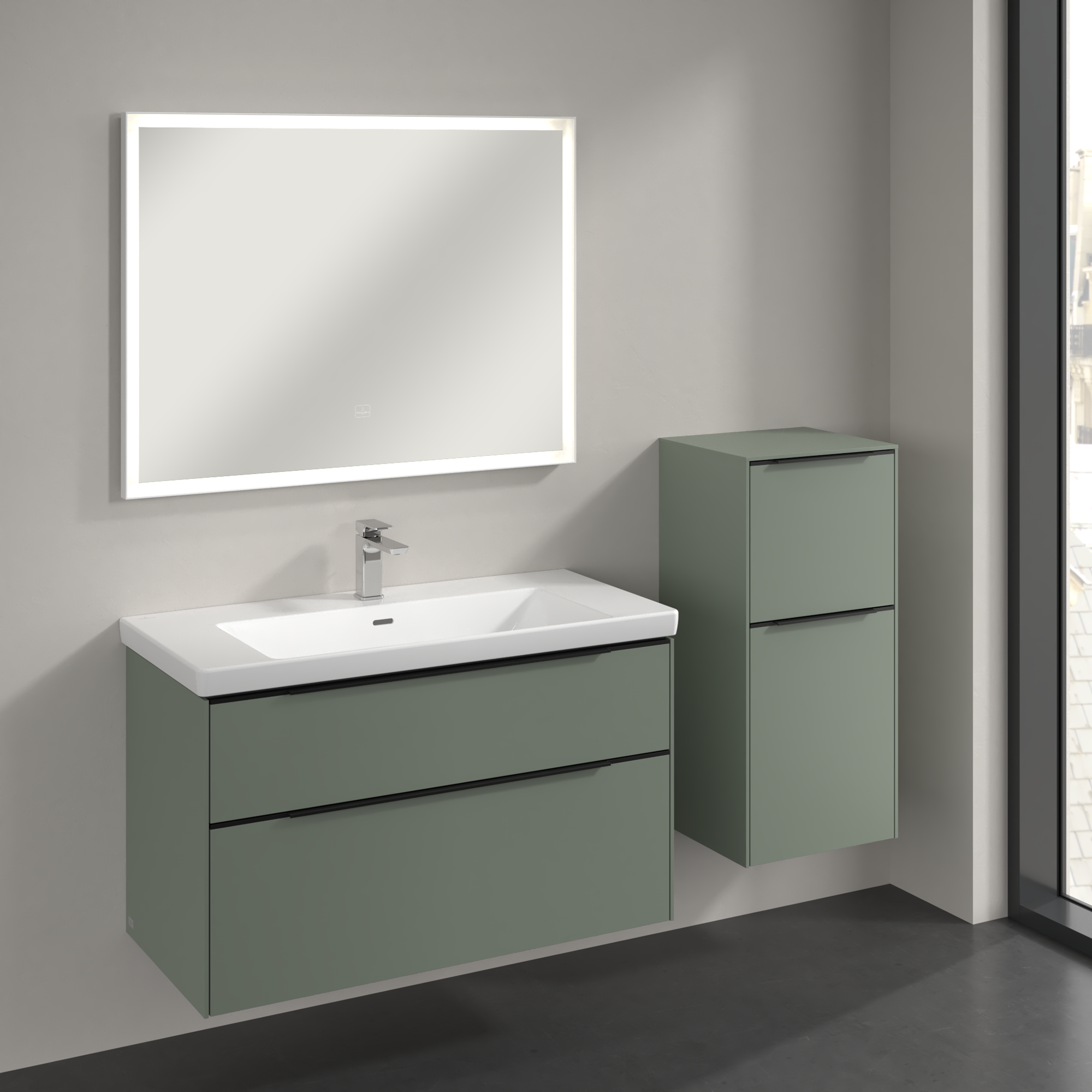 Subway 3.0 Seitenschrank, 1 Auszug, 1 Tür, 400x860x346mm, Korpus: Soft Green, Front: Soft Green
