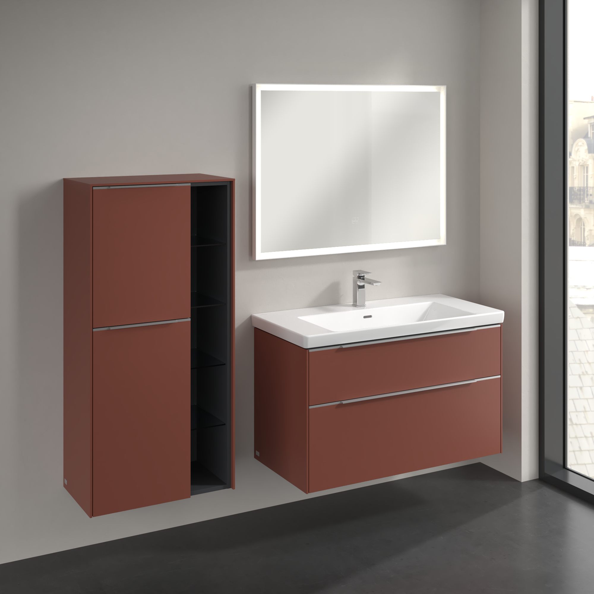 Subway 3.0 Armoire mi-haute, 2 portes, 574x1200x346mm, Caisson: Wine Red, Façade: Wine Red