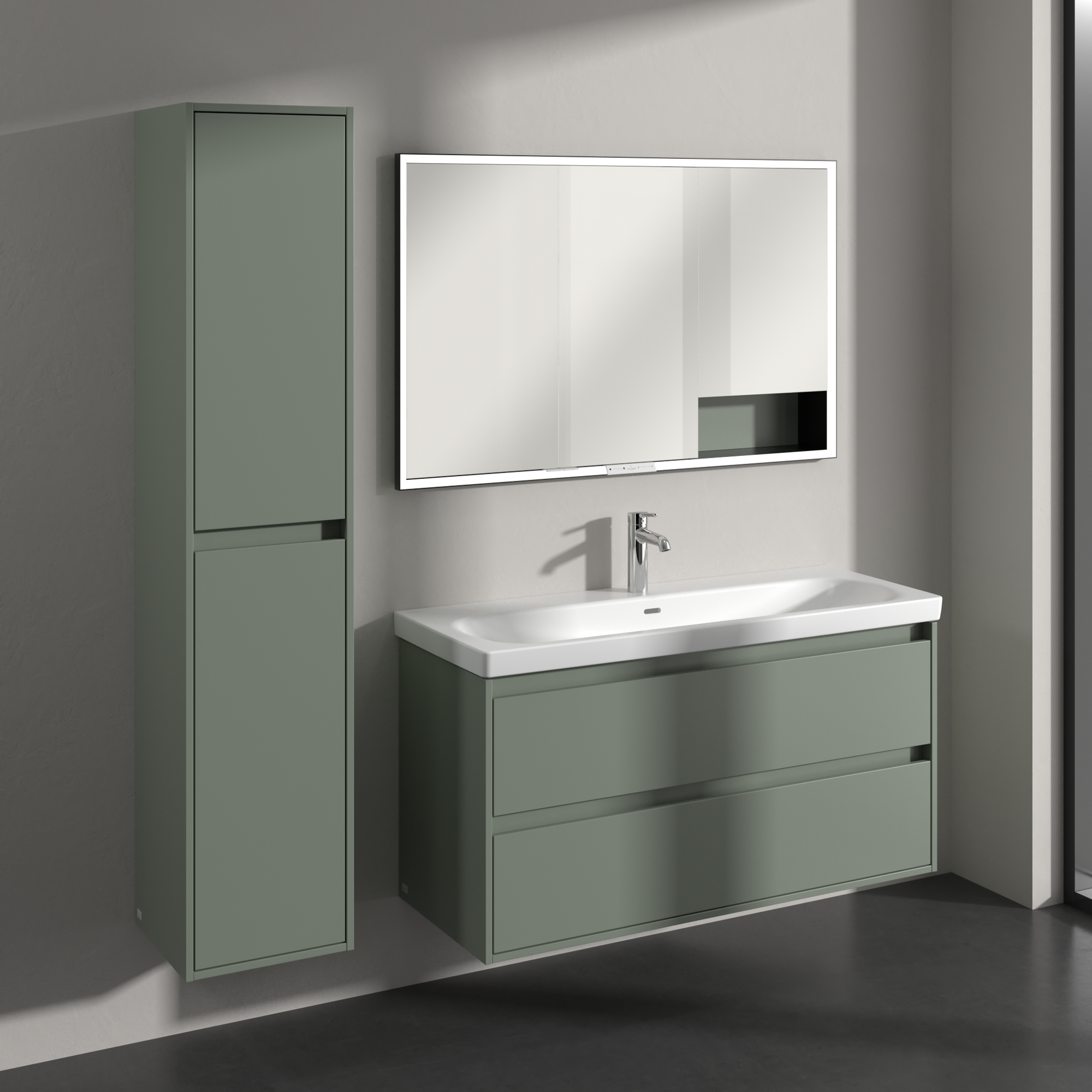 Skyla Hochschrank, 2 Türen, 350x1700x349mm, Korpus: Soft Green, Front: Soft Green