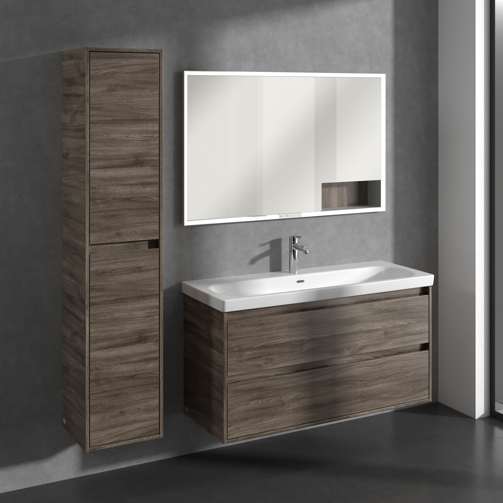 Skyla Högskåp, 2 dörrar, 350x1700x349mm, Kropp: Stone Oak, Framsida: Stone Oak
