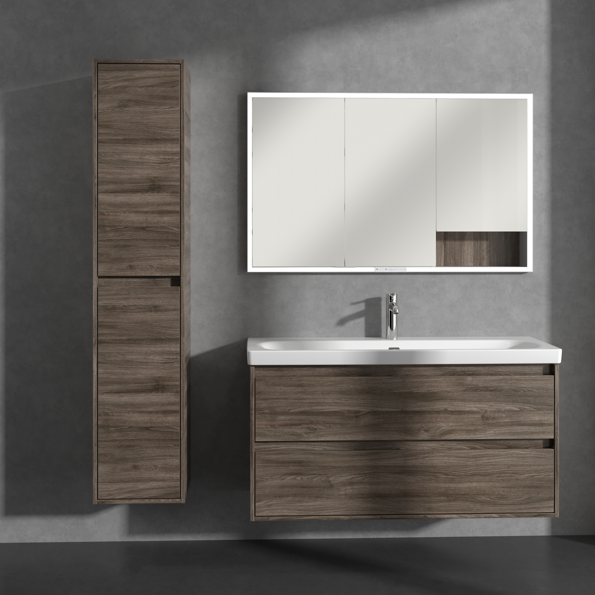 Skyla Högskåp, 2 dörrar, 350x1700x349mm, Kropp: Stone Oak, Framsida: Stone Oak