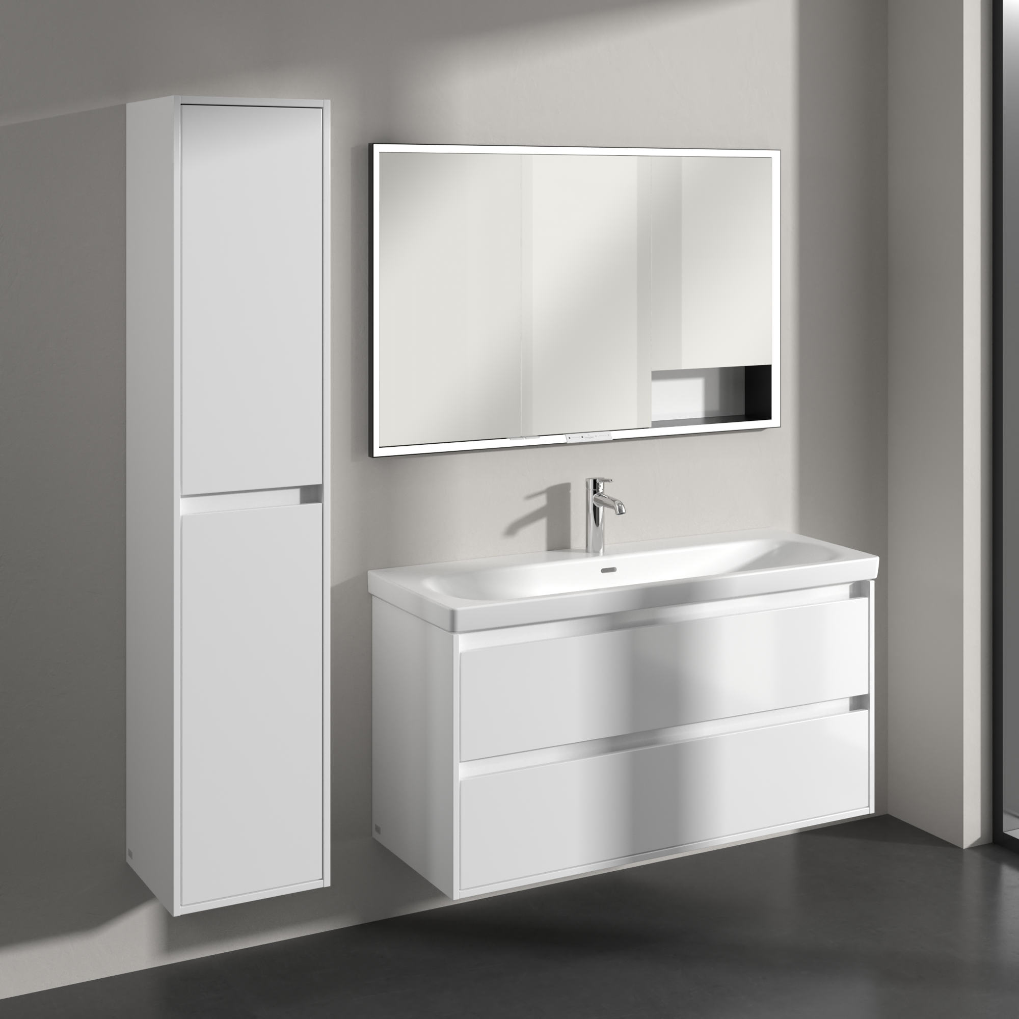 Skyla Tall cabinet, 2 doors, 350x1700x349mm, Body: Brilliant White, Front: Brilliant White