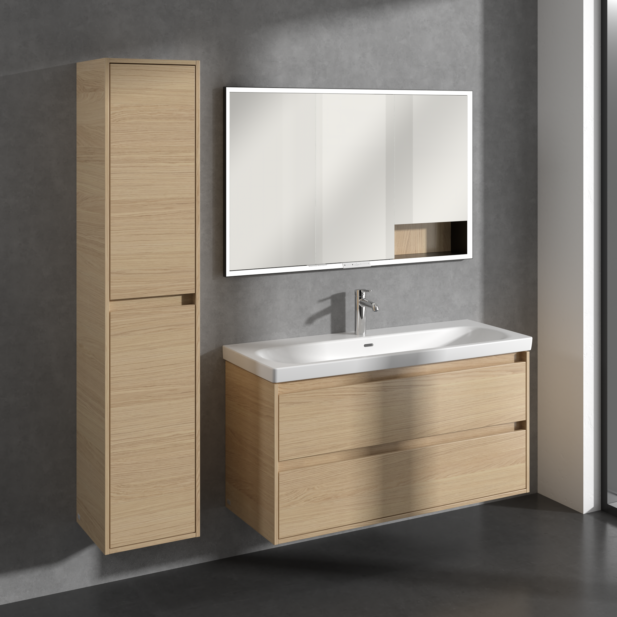 Skyla Tall cabinet, 2 doors, 350x1700x349mm, Body: Nordic Oak, Front: Nordic Oak