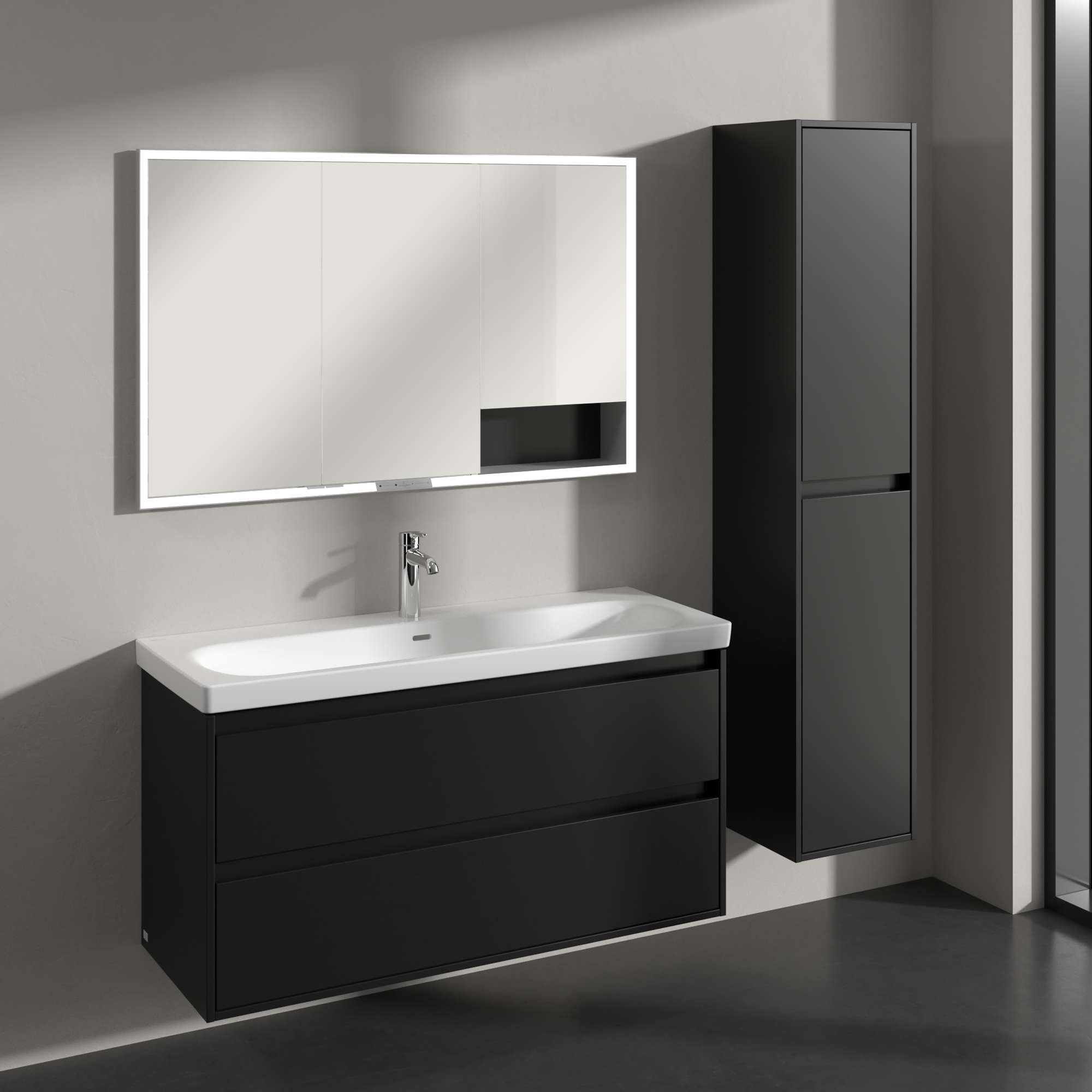 Skyla Højskab, 2 døre, 350x1700x349mm, Korpus: Volcano Black, Front: Volcano Black