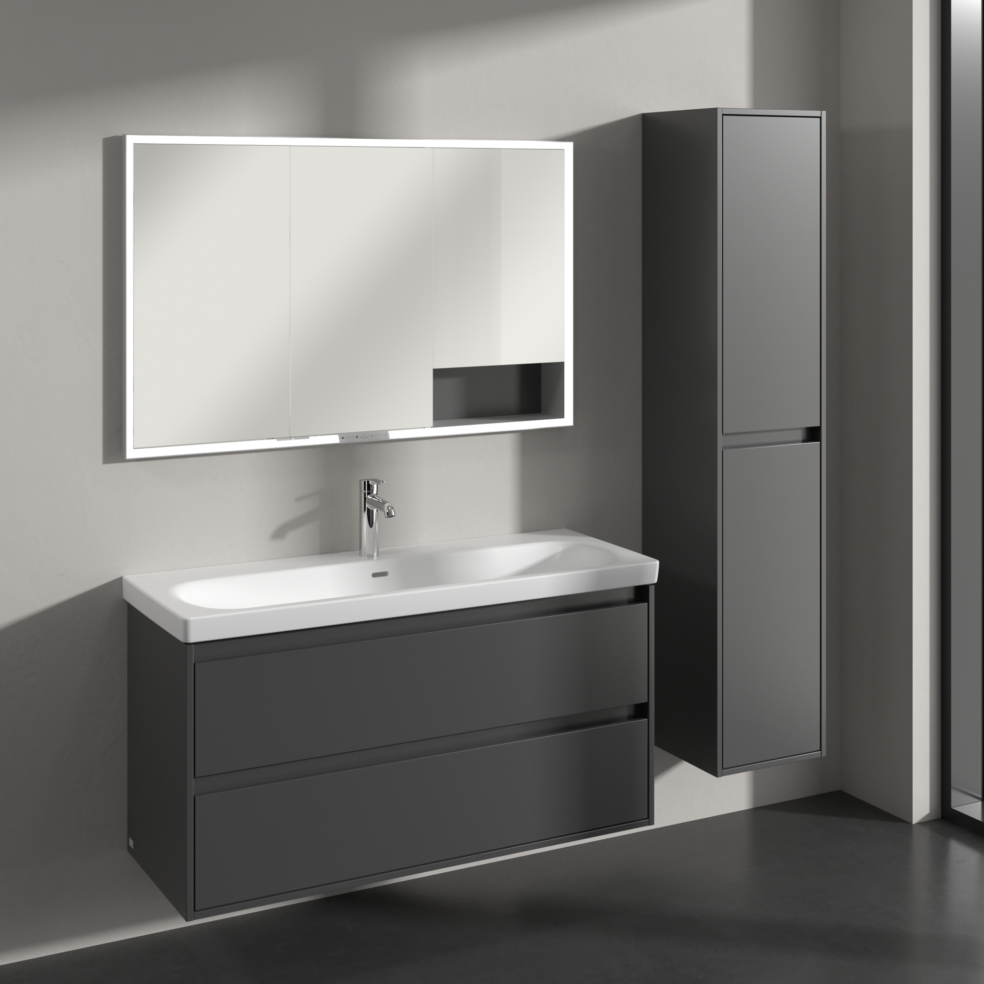 Skyla Tall cabinet, 2 doors, 350x1700x349mm, Body: Graphite, Front: Graphite