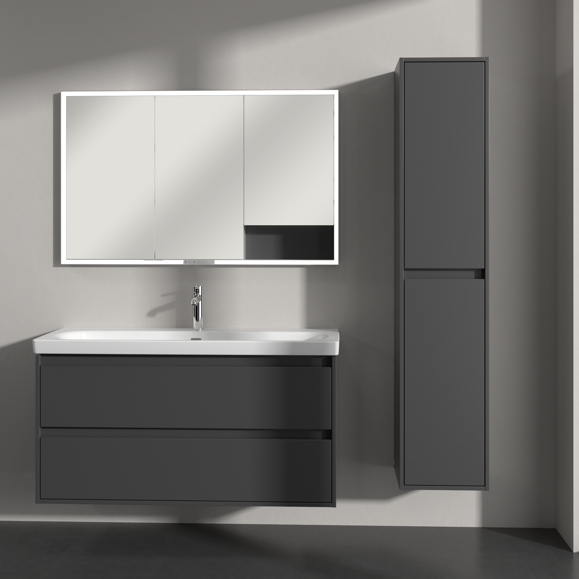 Skyla Tall cabinet, 2 doors, 350x1700x349mm, Body: Graphite, Front: Graphite