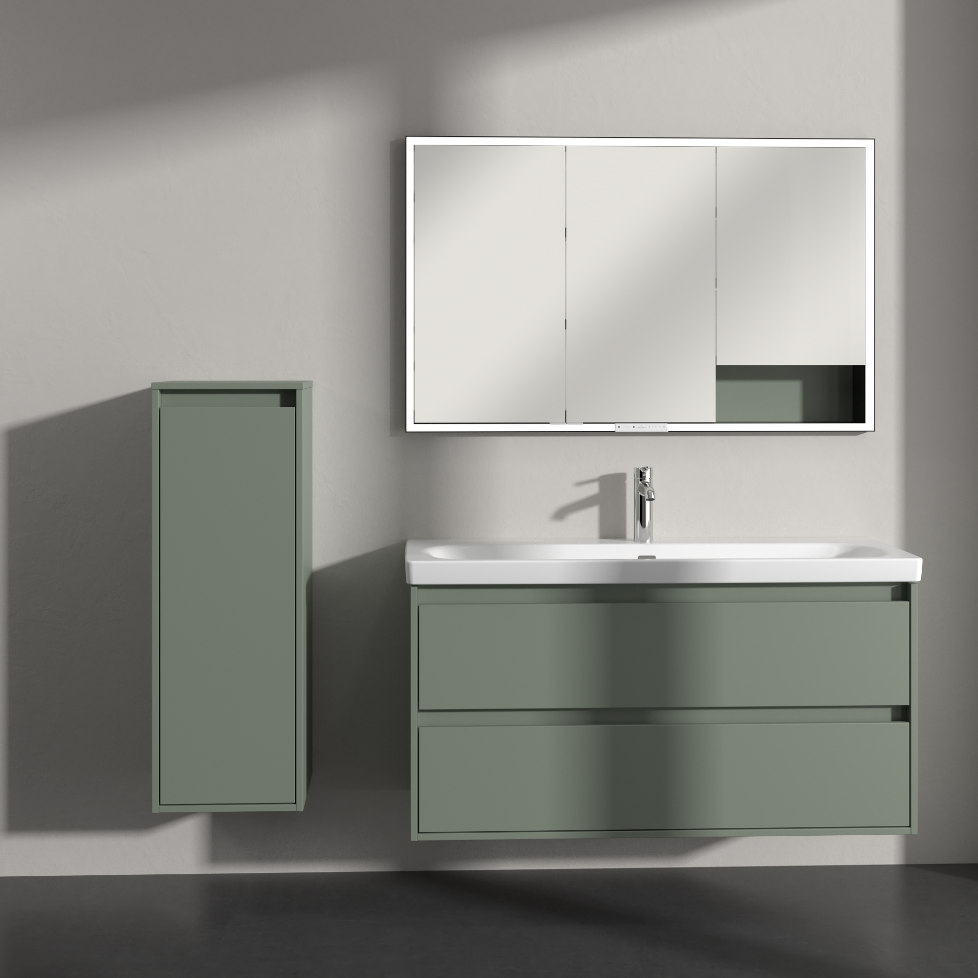 Skyla Seitenschrank, 1 Tür, 1 Schublade, 350x1000x349mm, Korpus: Soft Green, Front: Soft Green