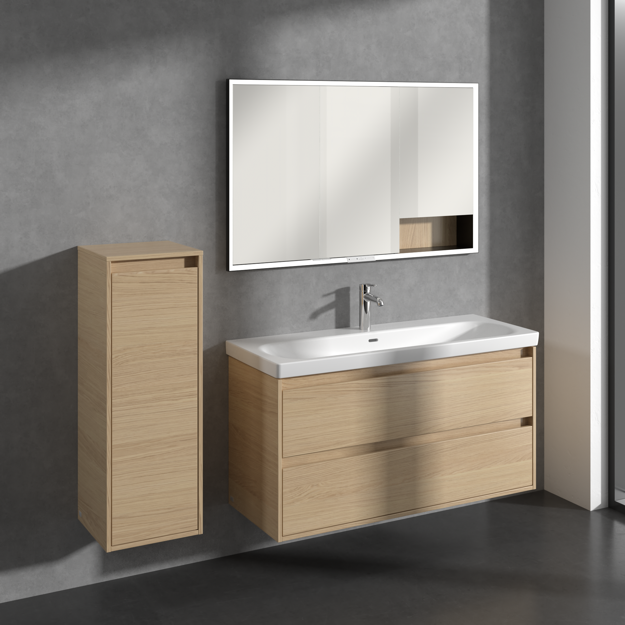 Skyla Side cabinet, 1 door, 1 drawer, 350x1000x349mm, Body: Nordic Oak, Front: Nordic Oak