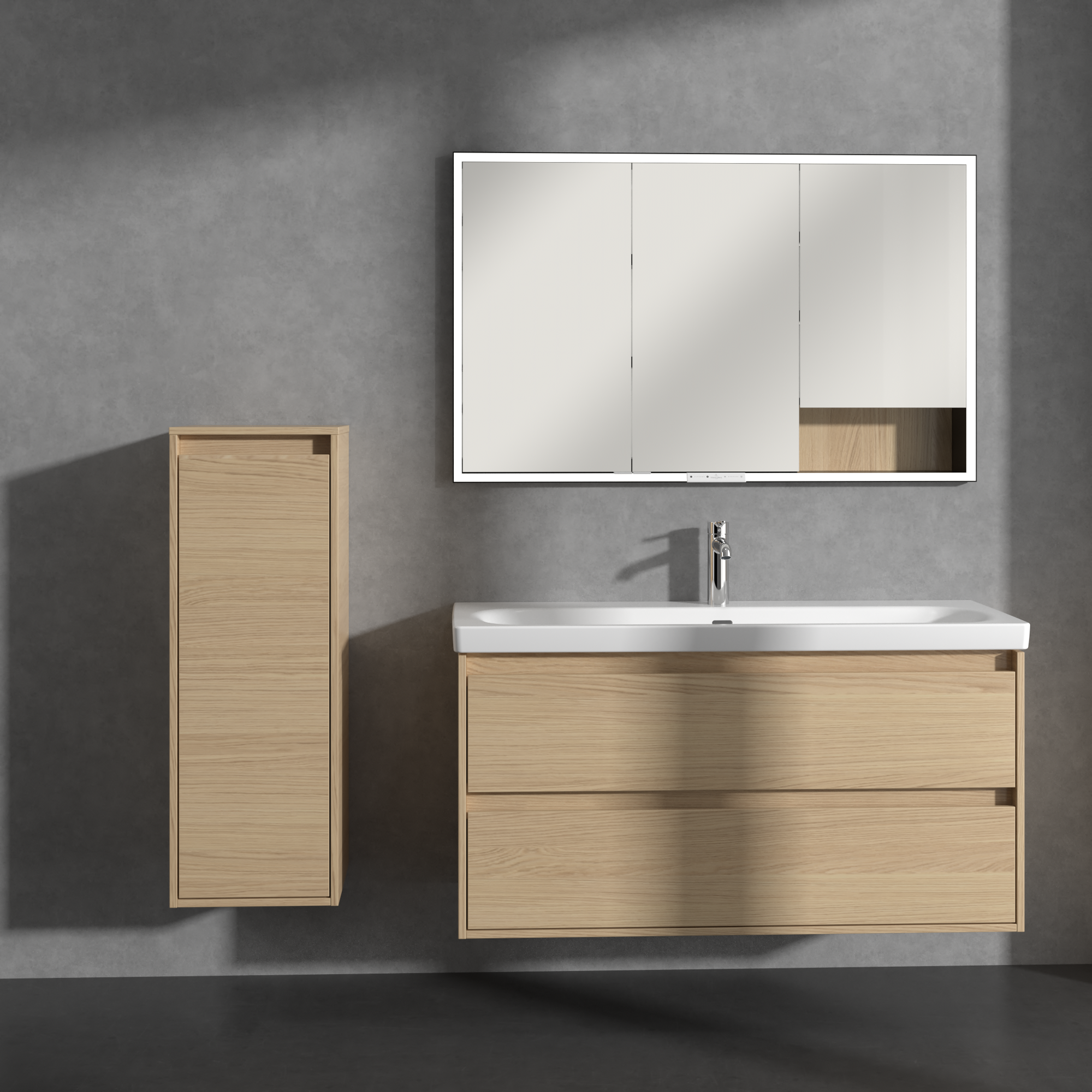 Skyla Side cabinet, 1 door, 1 drawer, 350x1000x349mm, Body: Nordic Oak, Front: Nordic Oak
