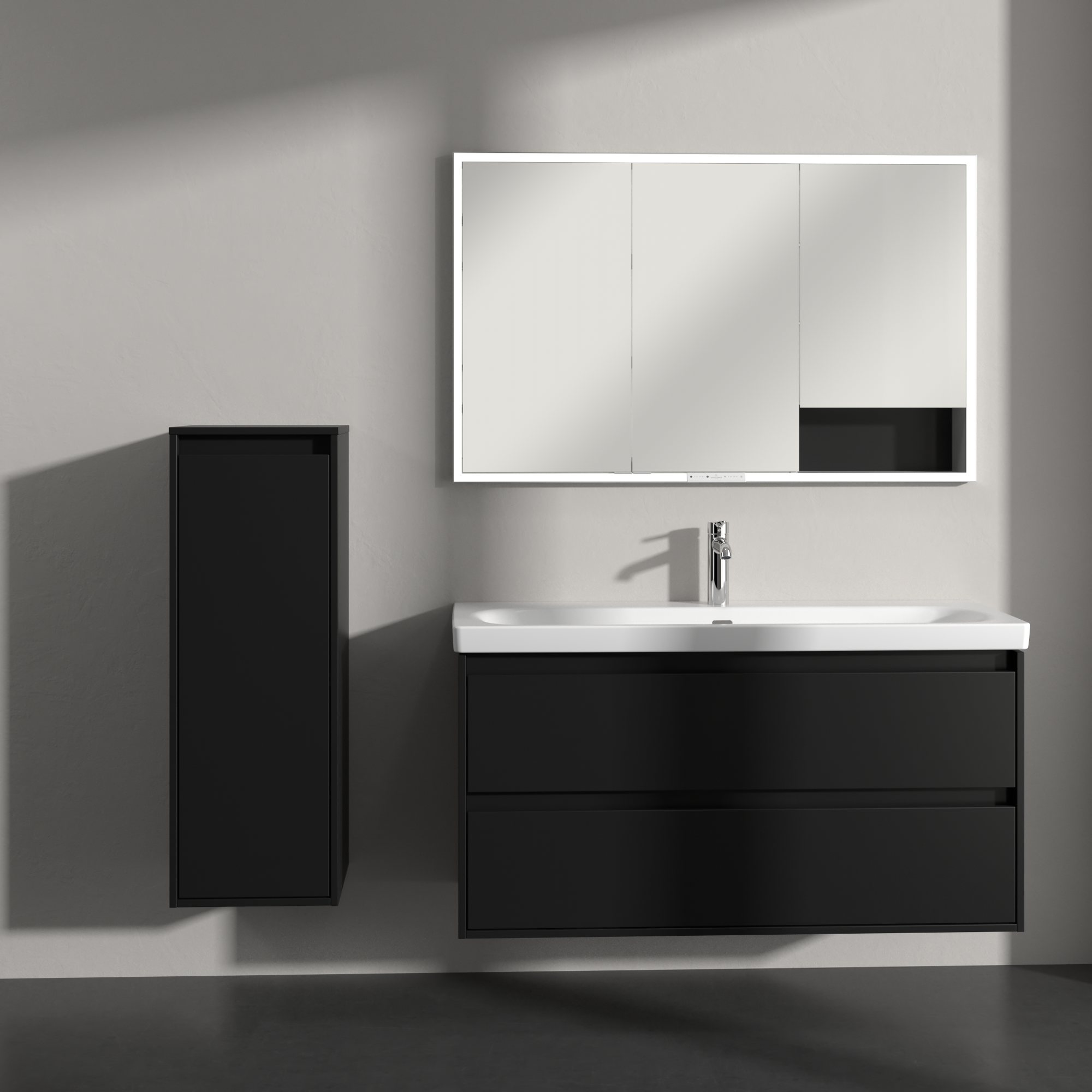 Skyla Szafka boczna, 1 drzwi, 1 szuflada, 350x1000x349mm, Korpus: Volcano Black, Front: Volcano Black