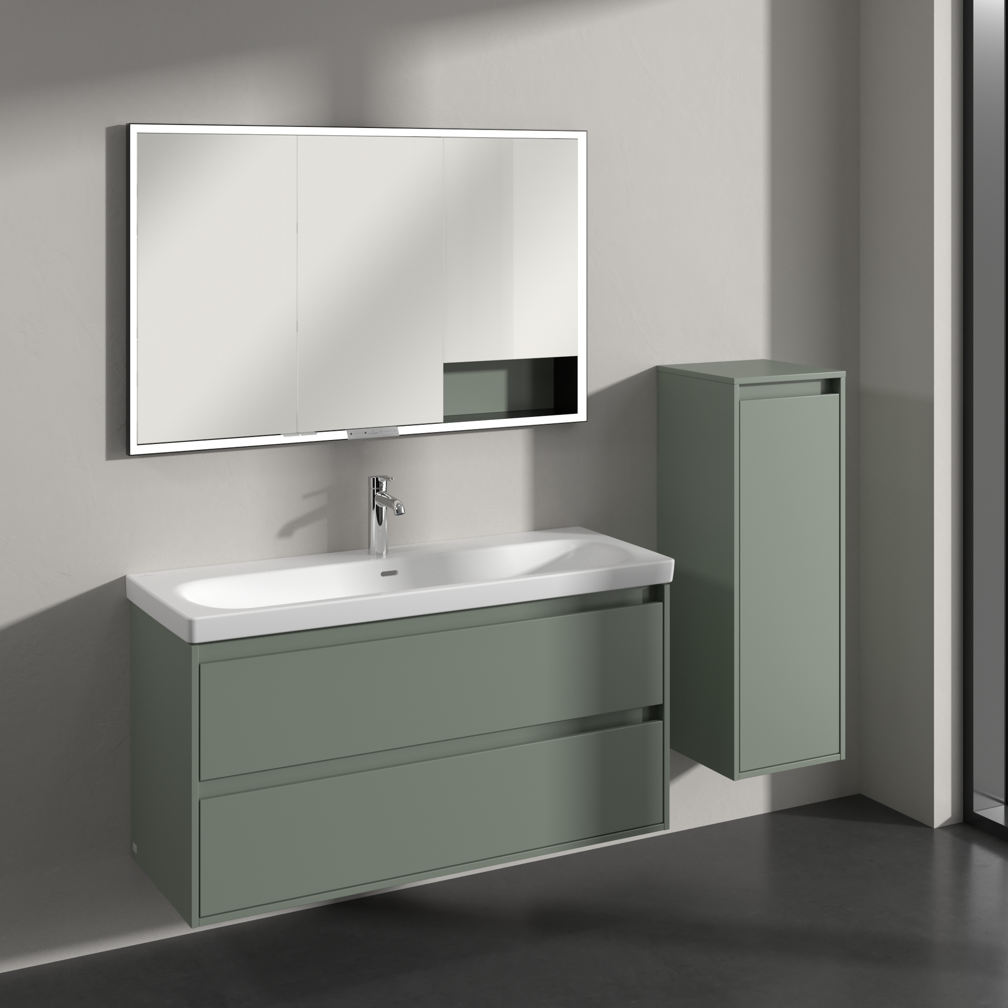Skyla Armoire latérale, 1 porte, 1 tiroir, 350x1000x349mm, Caisson: Soft Green, Façade: Soft Green