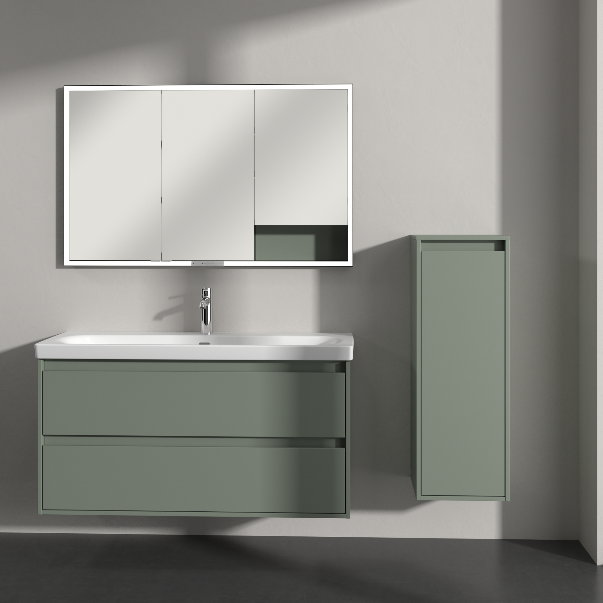 Skyla Armoire latérale, 1 porte, 1 tiroir, 350x1000x349mm, Caisson: Soft Green, Façade: Soft Green