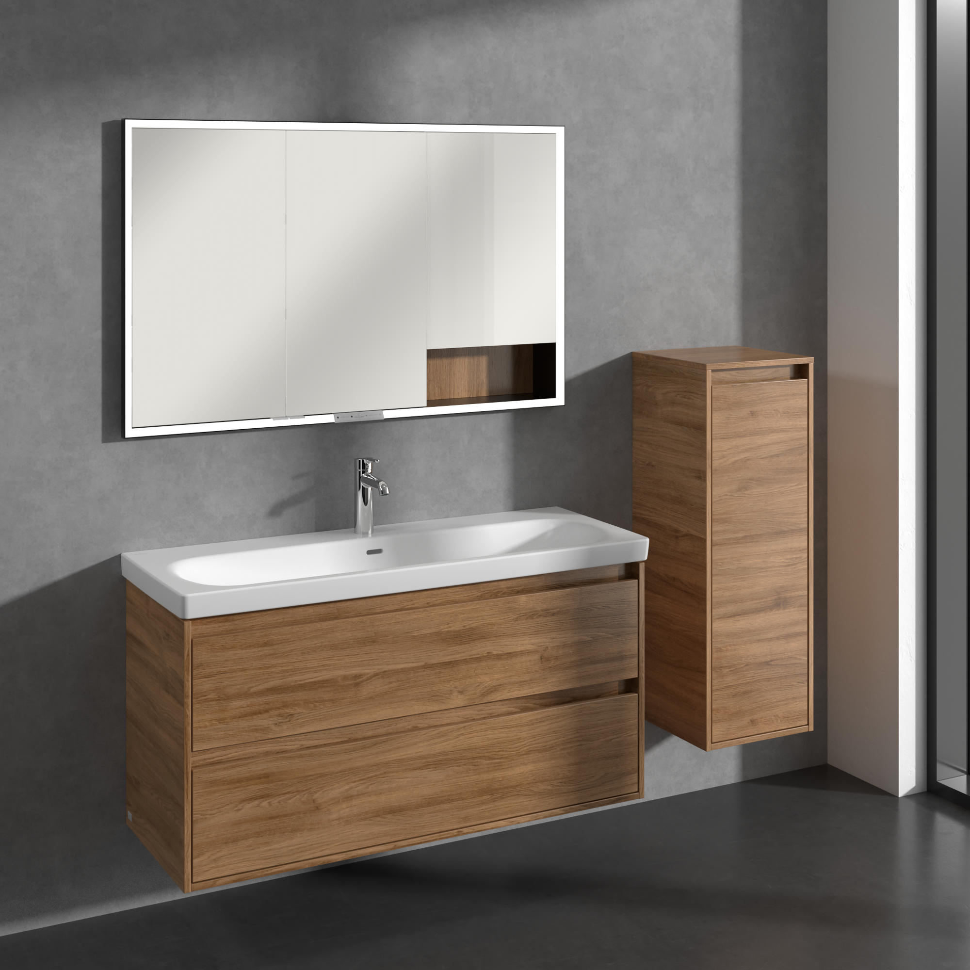 Skyla Side cabinet, 1 door, 1 drawer, 350x1000x349mm, Body: Oak Kansas, Front: Oak Kansas