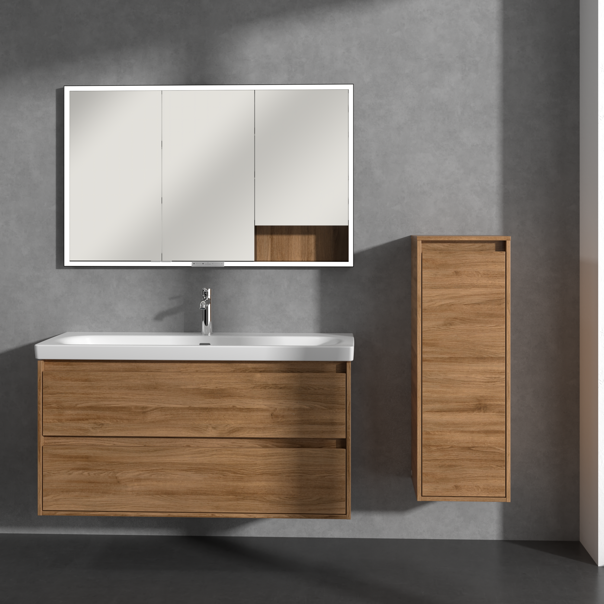 Skyla Side cabinet, 1 door, 1 drawer, 350x1000x349mm, Body: Oak Kansas, Front: Oak Kansas