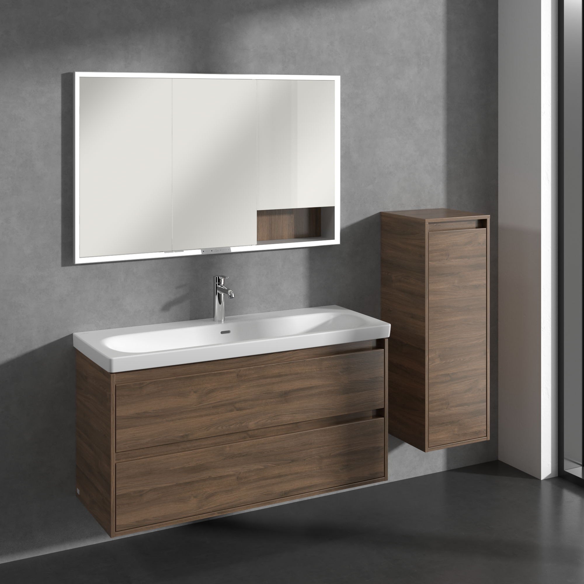 Skyla Armadio laterale, 1 anta, 1 cassetto, 350x1000x349mm, Corpo: Arizona Oak, Fronte: Arizona Oak