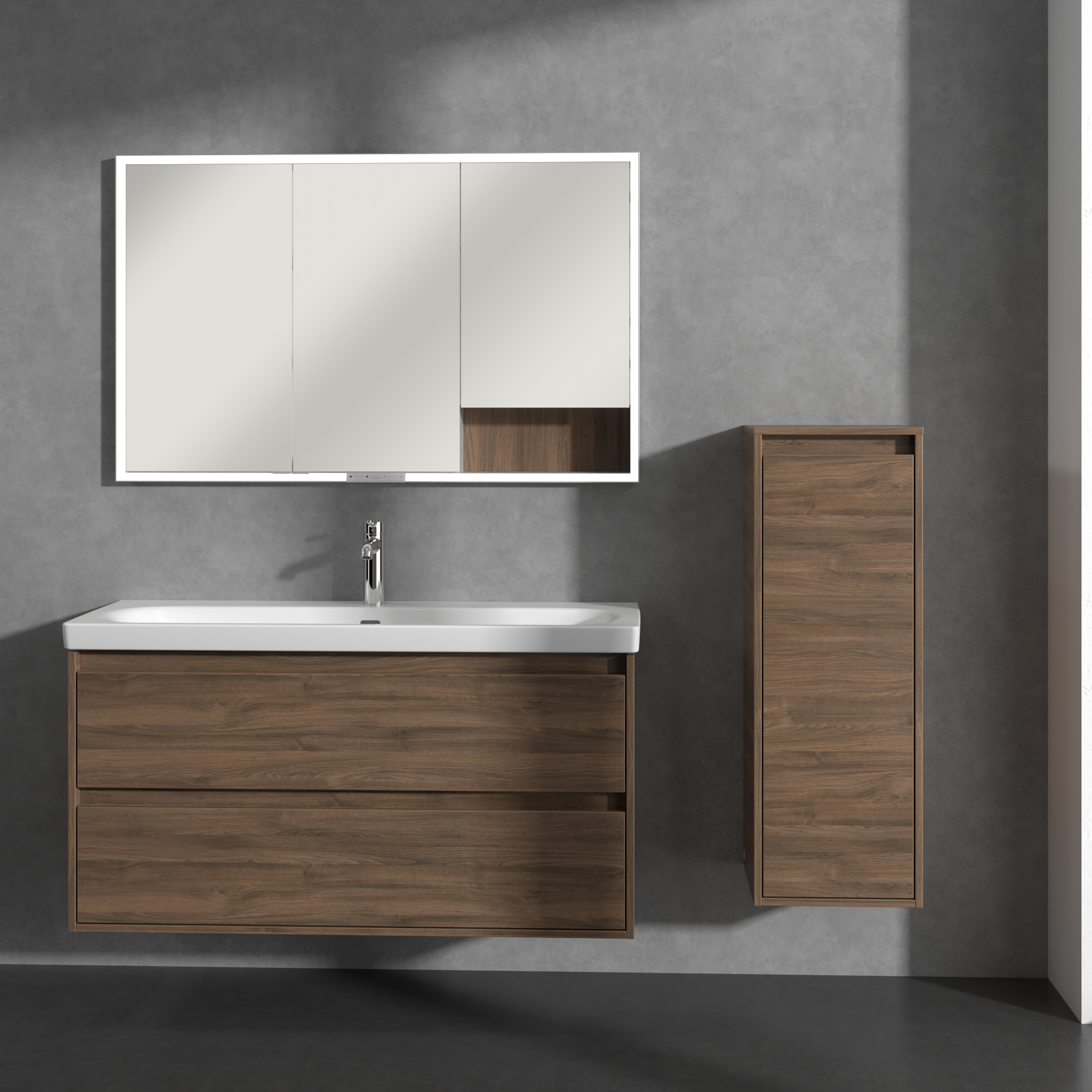 Skyla Armadio laterale, 1 anta, 1 cassetto, 350x1000x349mm, Corpo: Arizona Oak, Fronte: Arizona Oak
