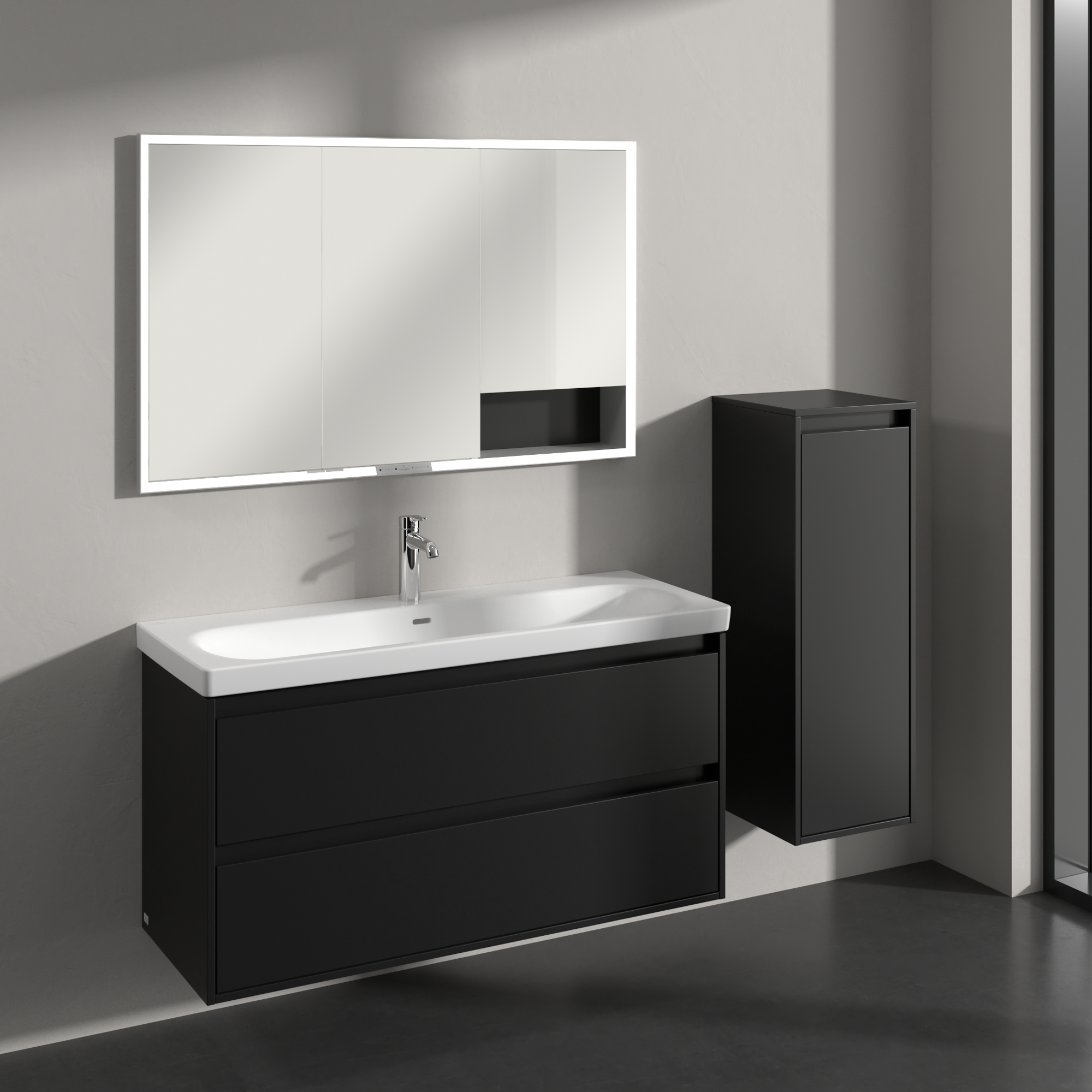 Skyla Side cabinet, 1 door, 1 drawer, 350x1000x349mm, Body: Volcano Black, Front: Volcano Black