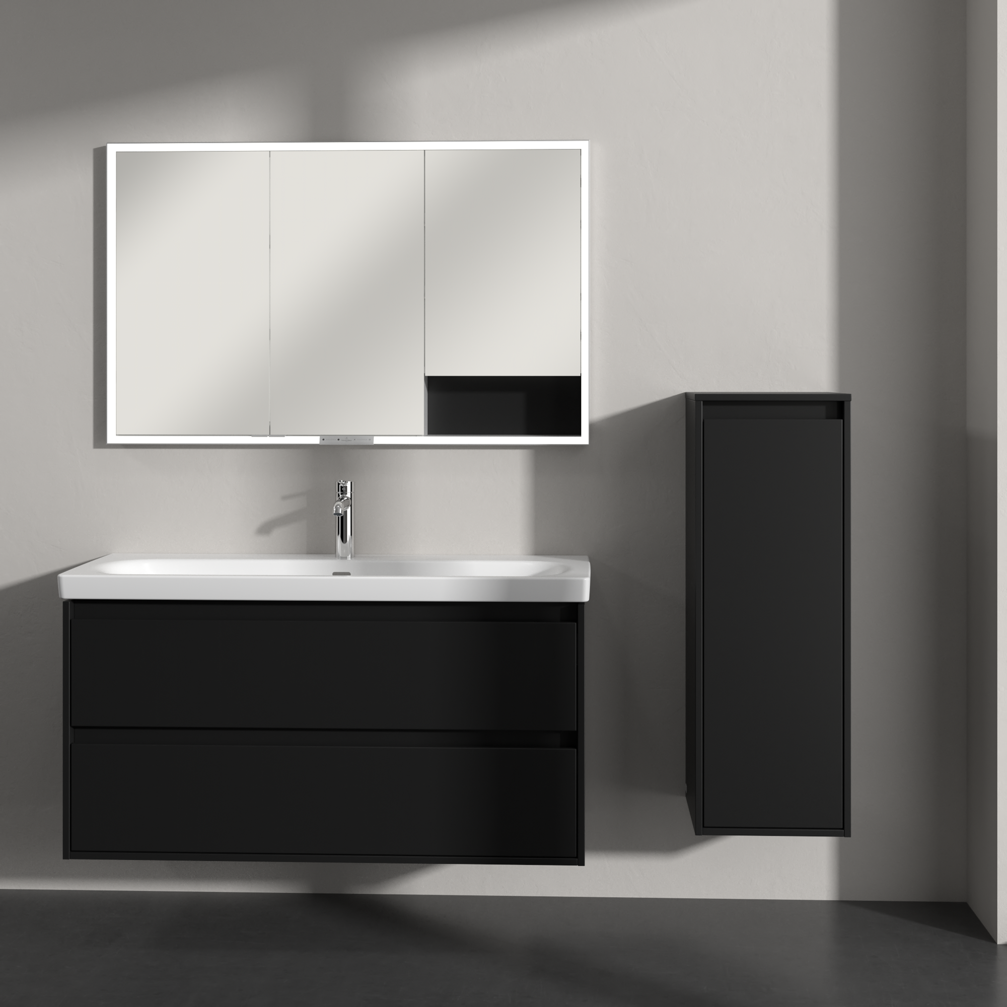 Skyla Side cabinet, 1 door, 1 drawer, 350x1000x349mm, Body: Volcano Black, Front: Volcano Black