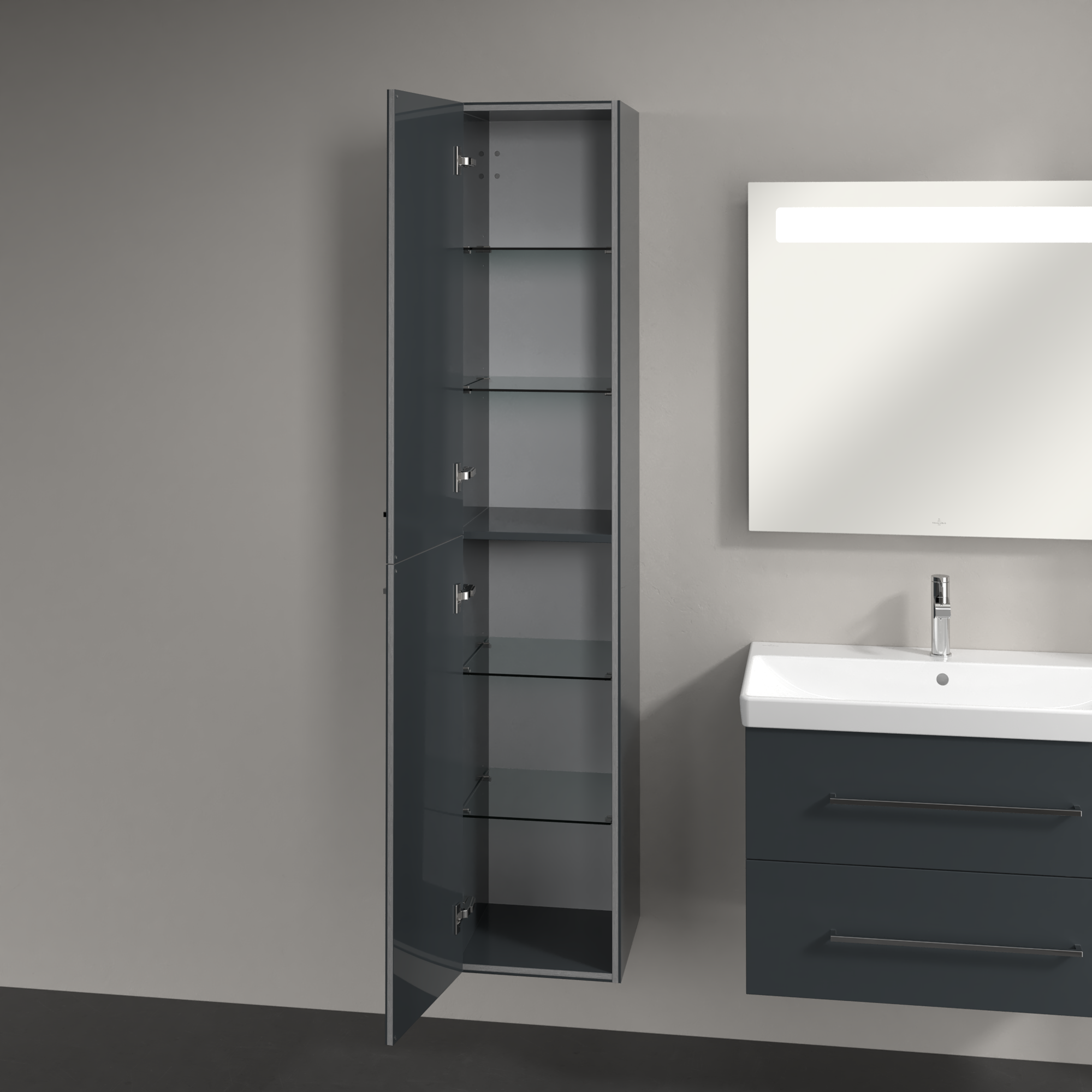 Avento Tall cabinet, 2 doors, 350x1760x372mm, Body: Crystal Grey, Front: Crystal Grey