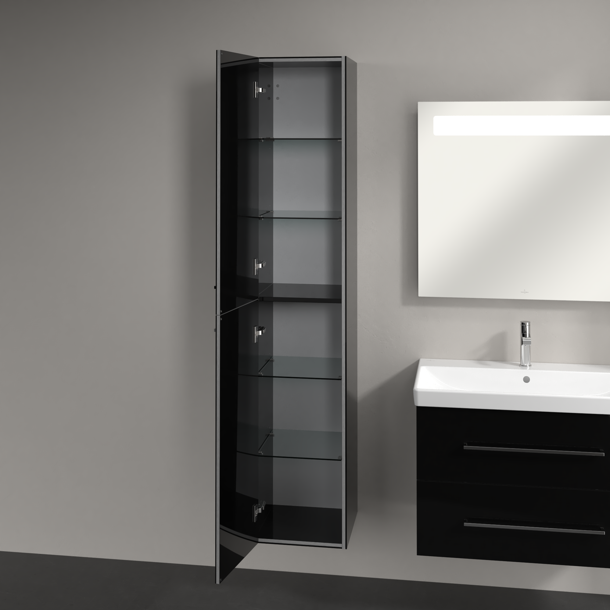 Avento Hoge kast, 2 deuren, 350x1760x372mm, Corpus: Crystal Black, Front: Crystal Black