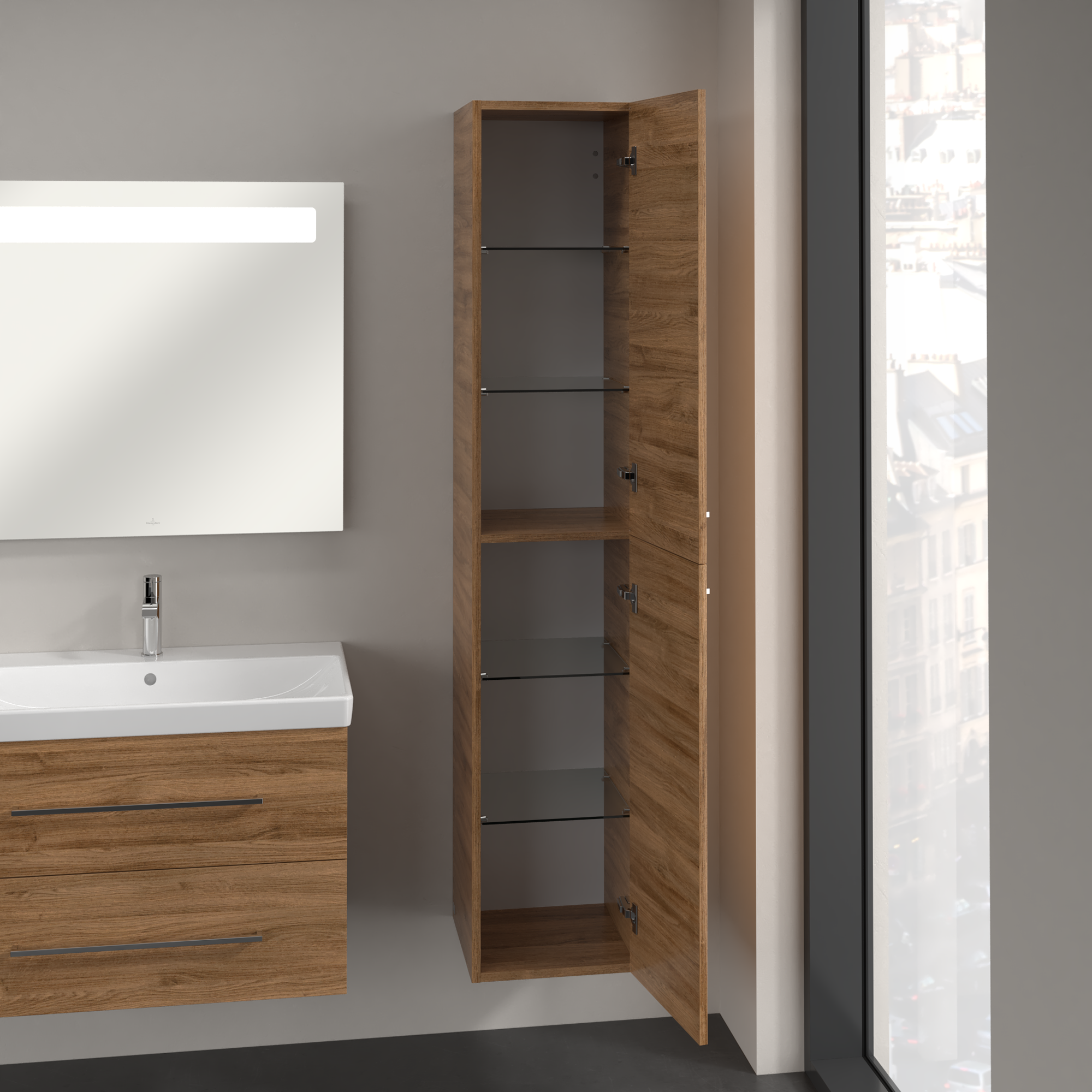 Avento Hoge kast, 2 deuren, 350x1760x372mm, Corpus: Oak Kansas, Front: Oak Kansas