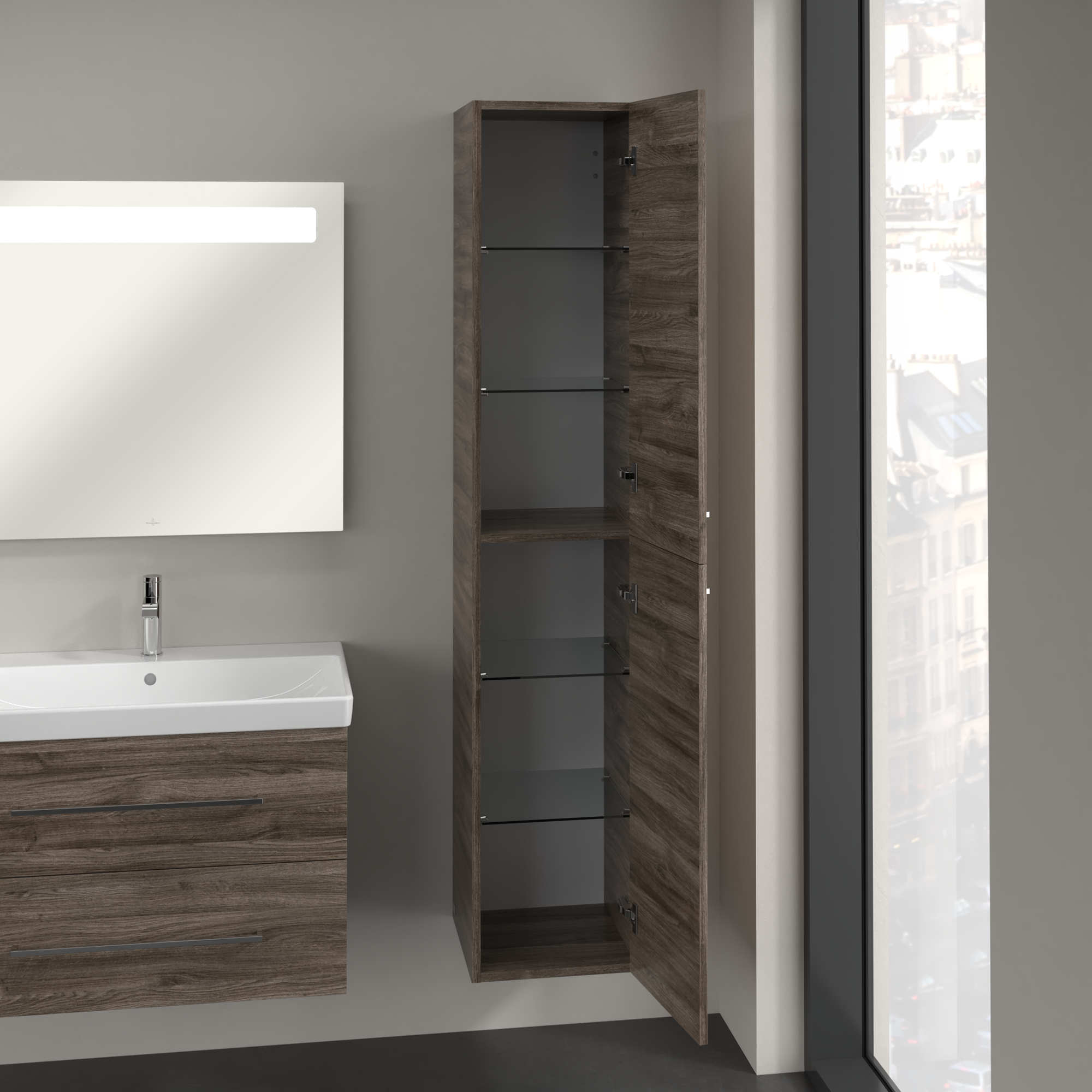 Avento Hoge kast, 2 deuren, 350x1760x372mm, Corpus: Stone Oak, Front: Stone Oak