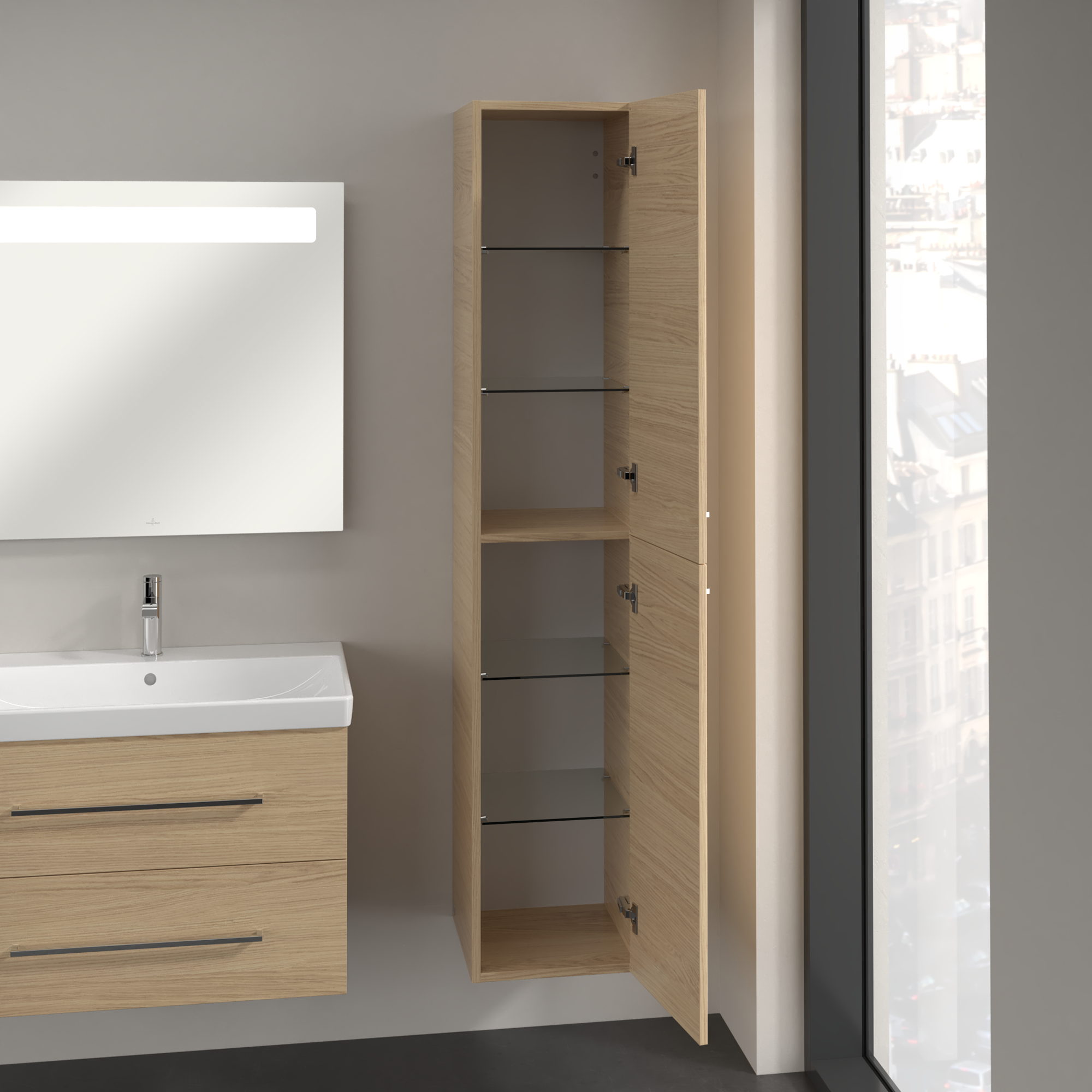 Avento Hoge kast, 2 deuren, 350x1760x372mm, Corpus: Nordic Oak, Front: Nordic Oak