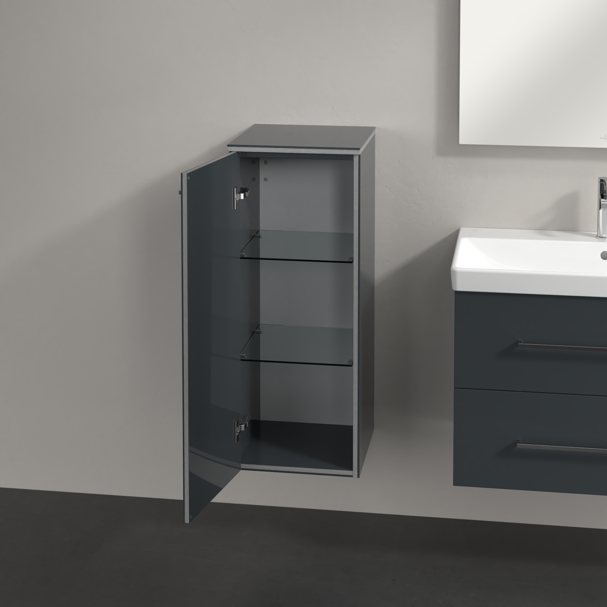 Avento Side cabinet, 1 door, 350x890x373mm, Body: Crystal Grey, Front: Crystal Grey