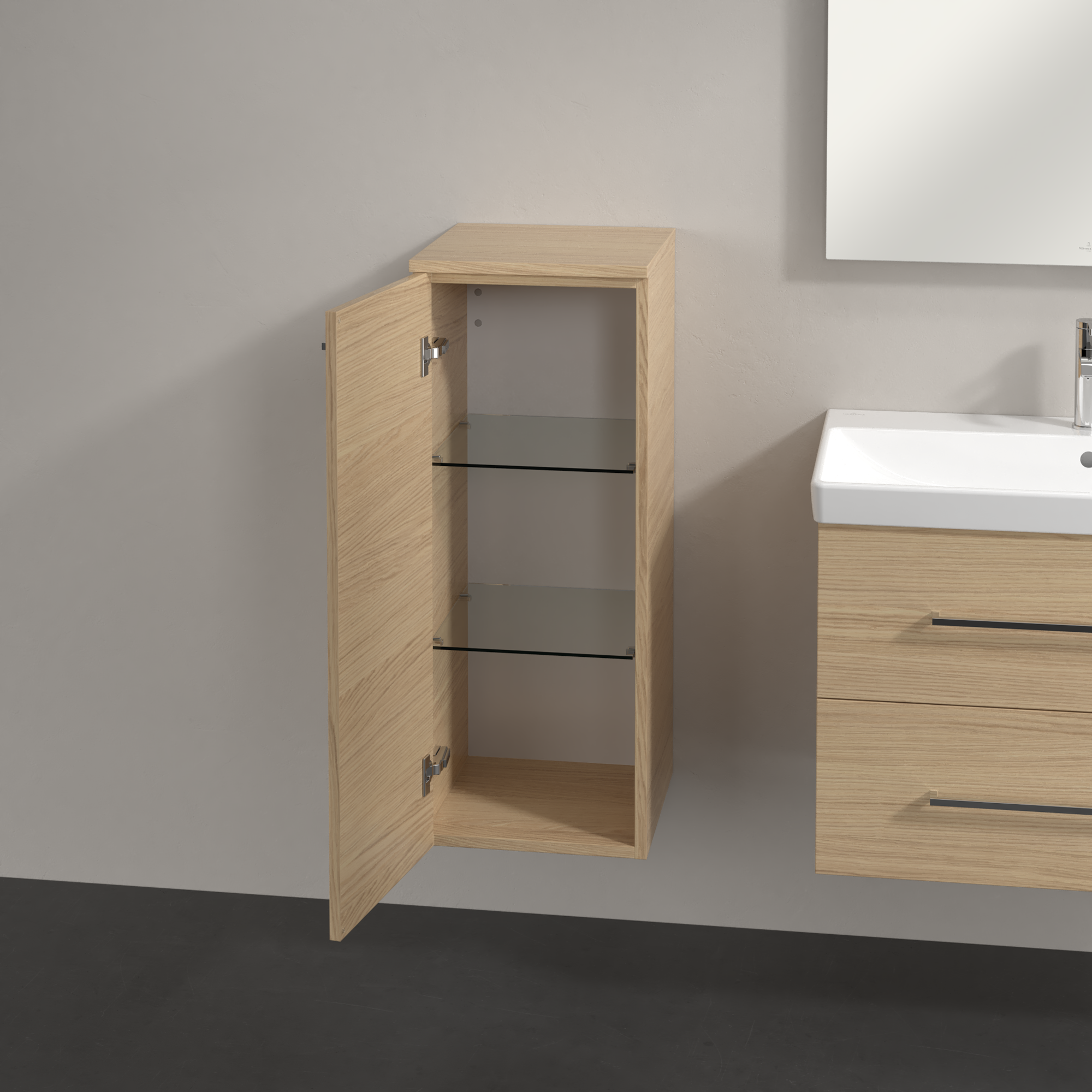 Avento Side cabinet, 1 door, 350x890x373mm, Body: Nordic Oak, Front: Nordic Oak