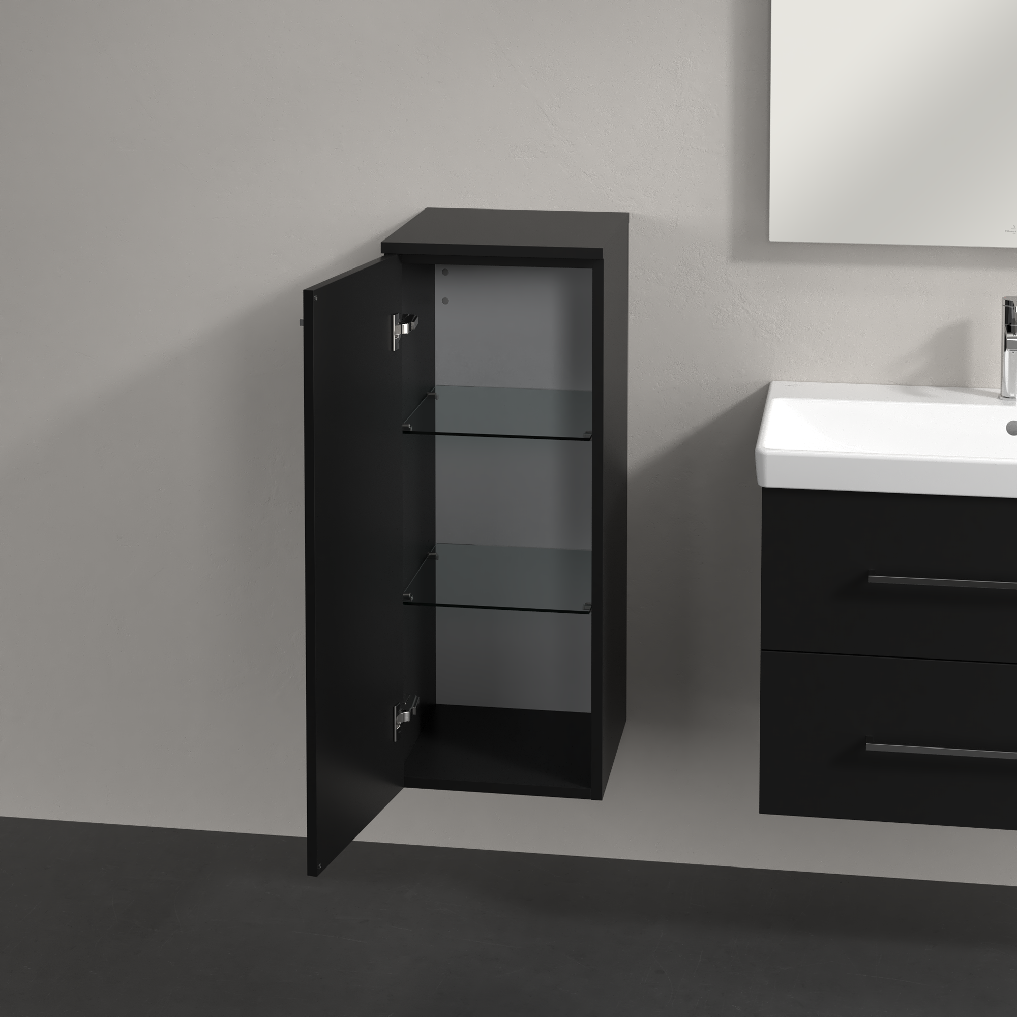 Avento Zijkast, 1 deur, 350x890x373mm, Corpus: Volcano Black, Front: Volcano Black
