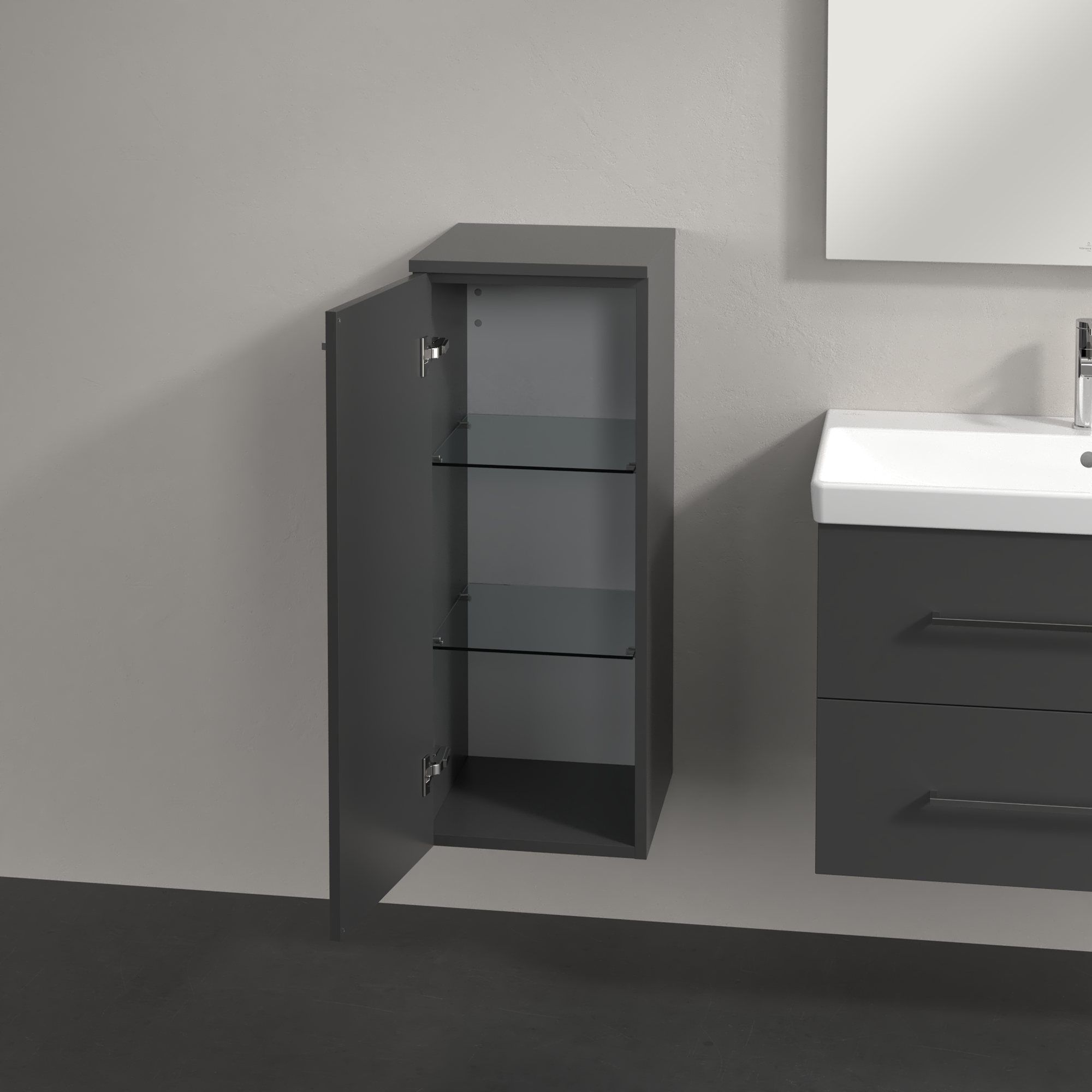 Avento Side cabinet, 1 door, 350x890x373mm, Body: Graphite, Front: Graphite