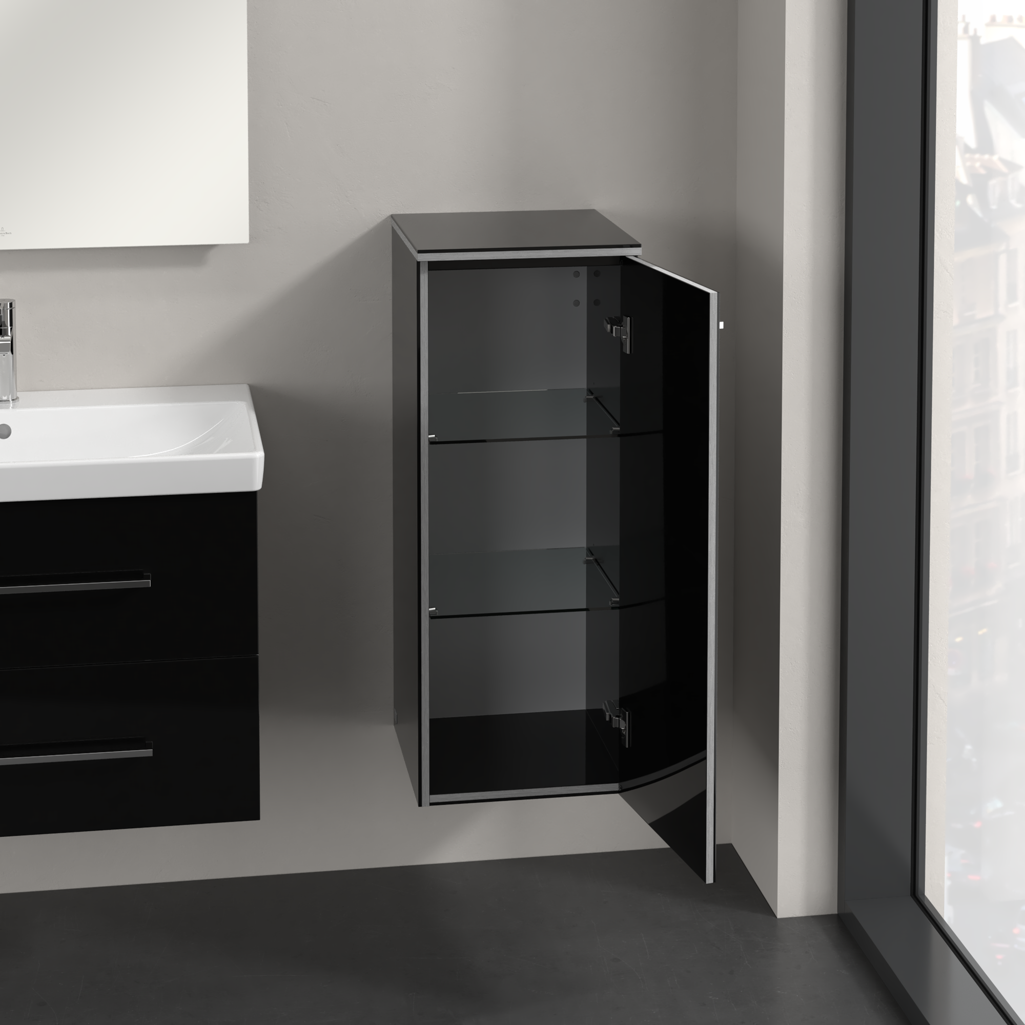 Avento Side cabinet, 1 door, 350x890x373mm, Body: Crystal Black, Front: Crystal Black